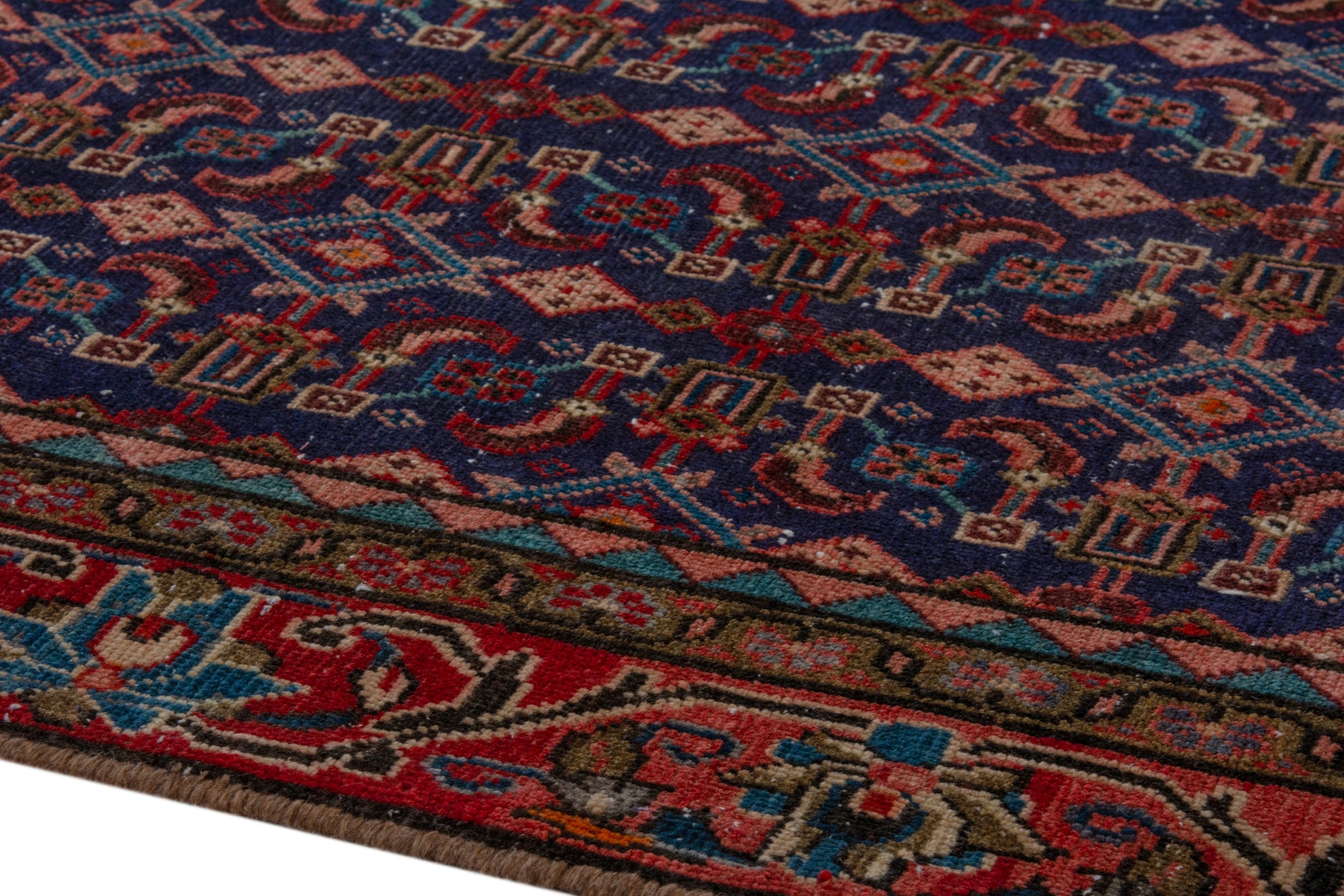 Persian Mahal area rug in navy and deep red, view 8 of 20