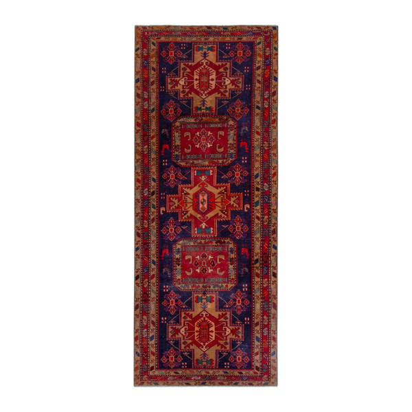 Persian Ardabil runner rug in navy and deep red, 4'5" x 10'10"