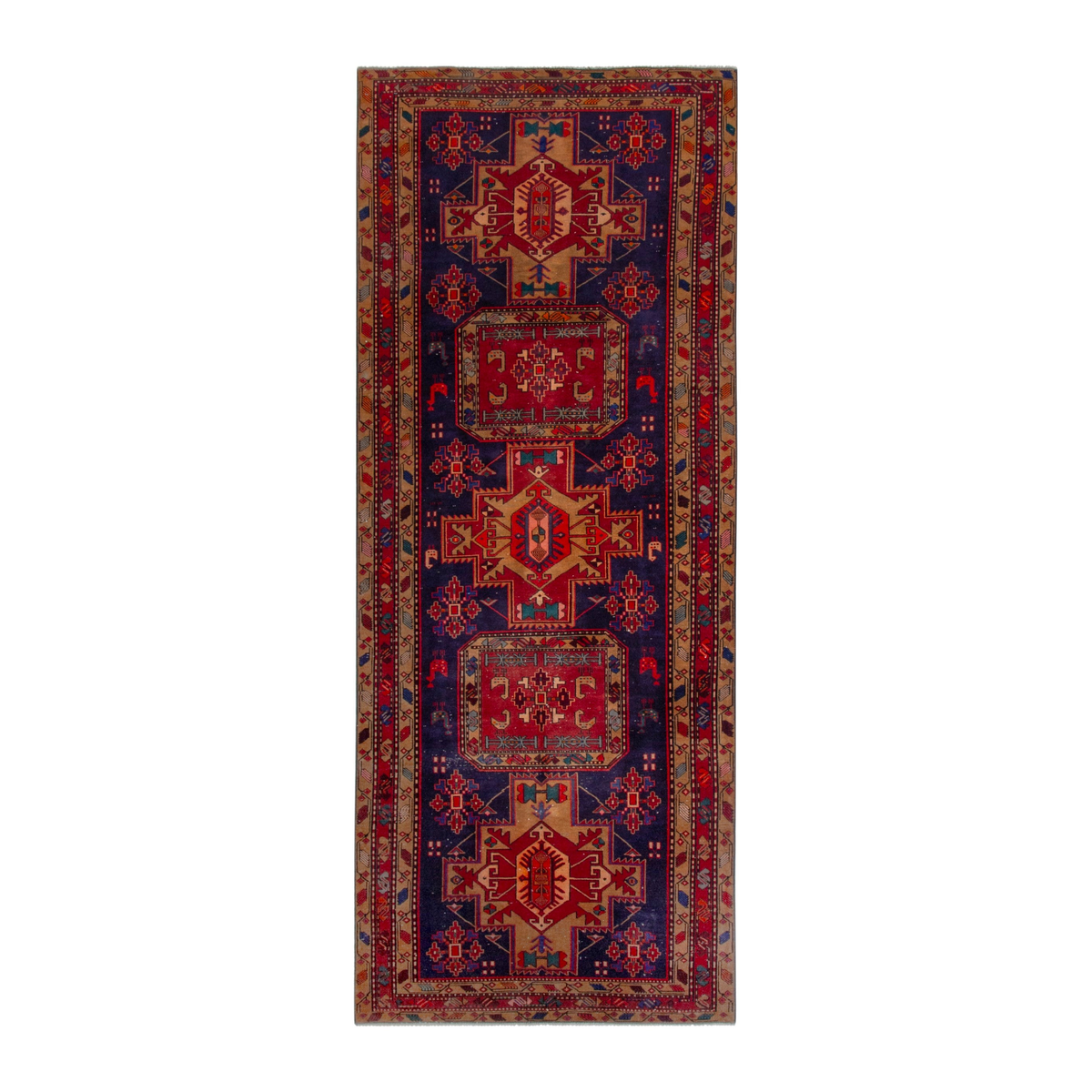 Persian Ardabil runner rug in navy and deep red, 4'5" x 10'10"