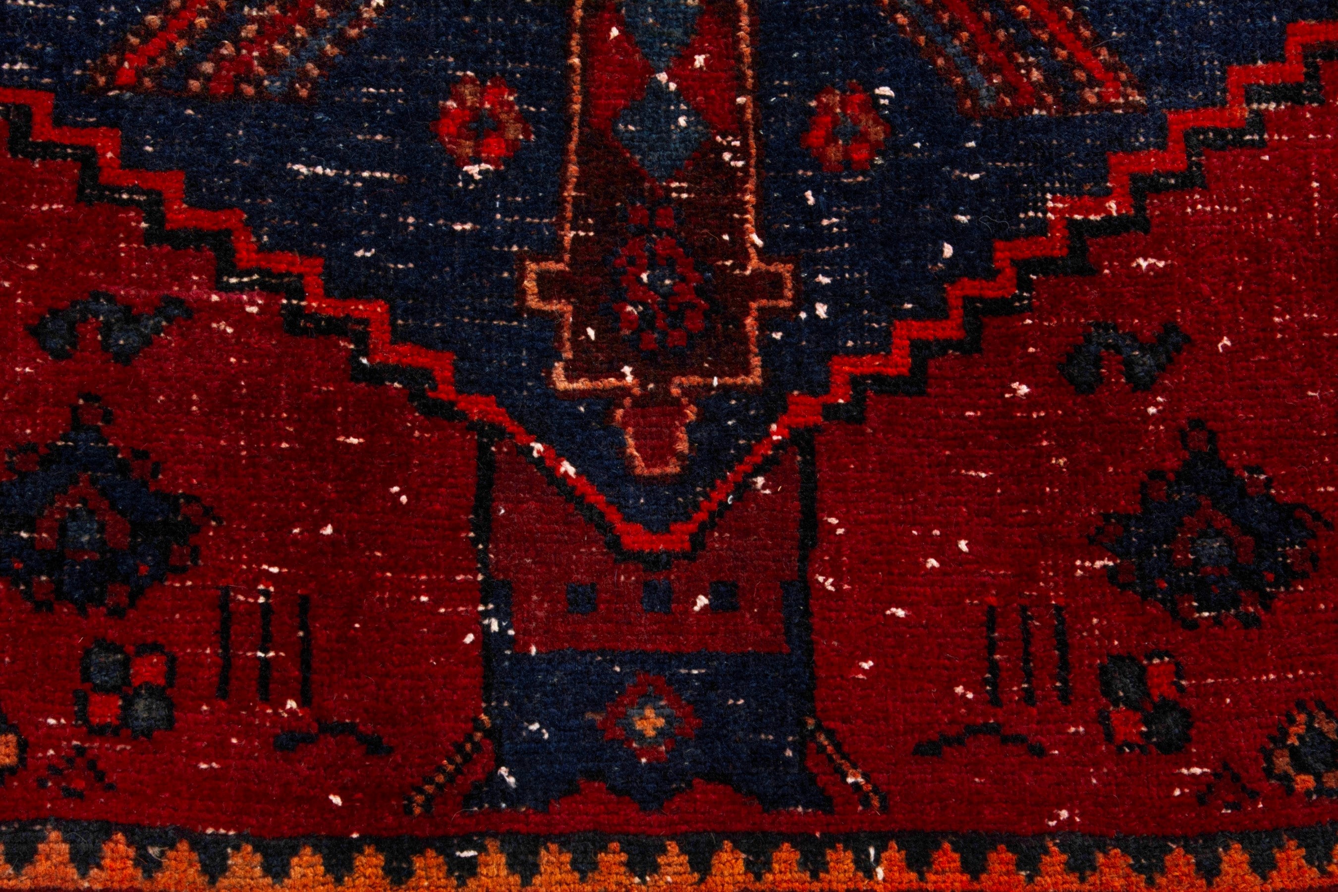 Persian Kordi runner rug in deep red and dark blue, view 12 of 18
