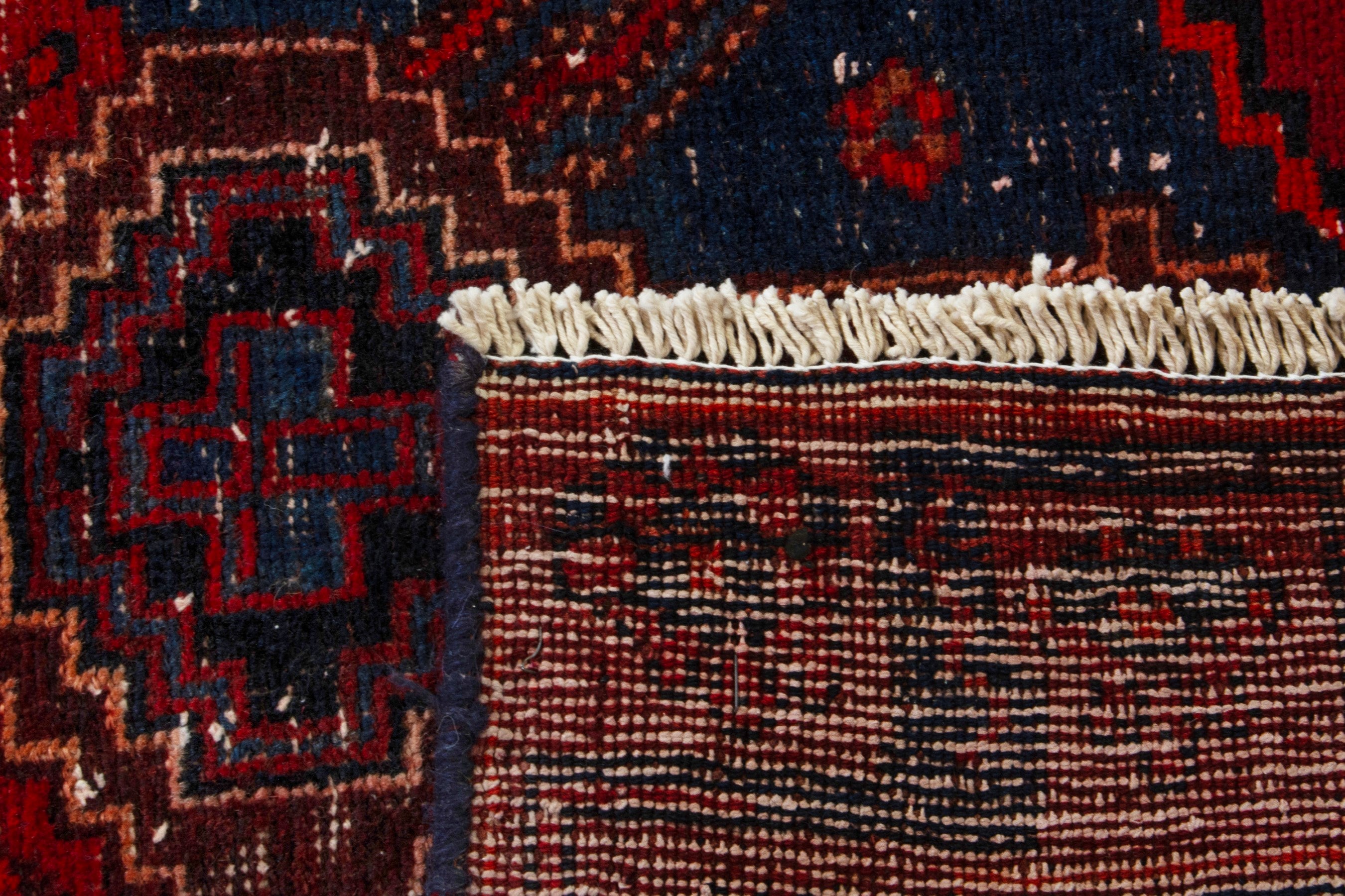Persian Kordi runner rug in deep red and dark blue, view 18 of 18