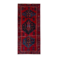 Persian Kordi runner rug in deep red and dark blue, 3'10" x 8'8"