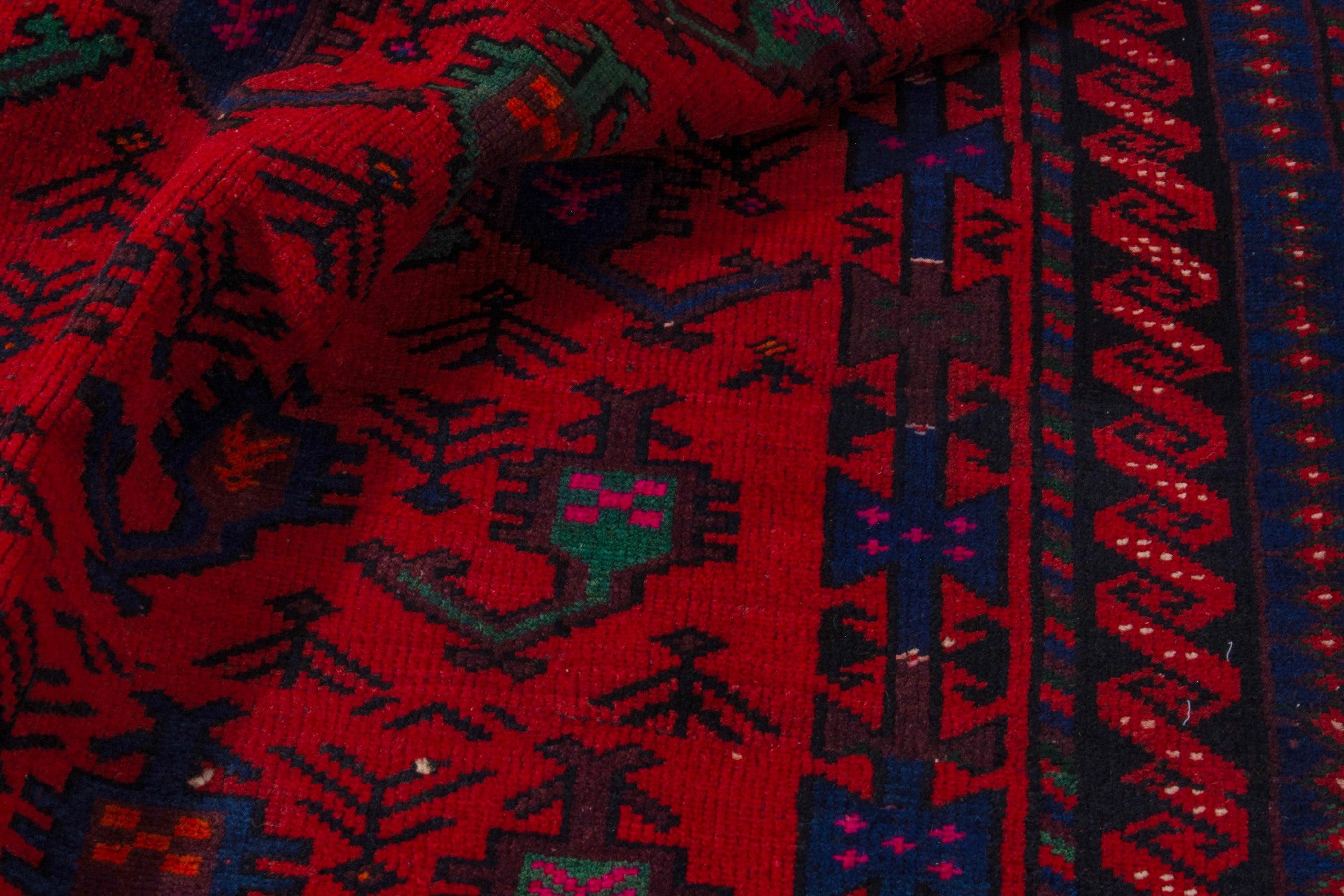 Persian Ghoochan area rug in deep red and navy, view 20 of 21