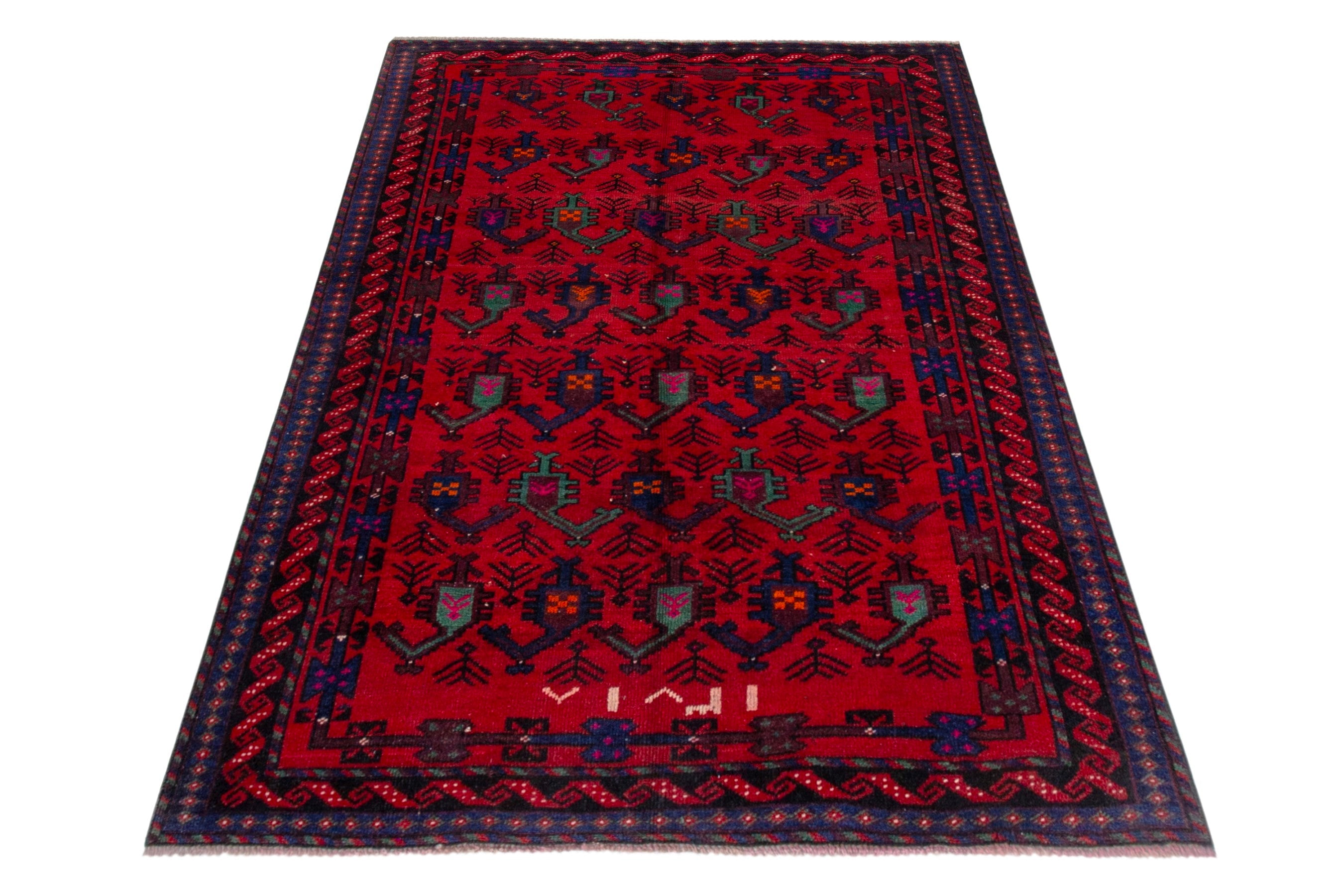 Persian Ghoochan area rug in deep red and navy, view 2 of 21
