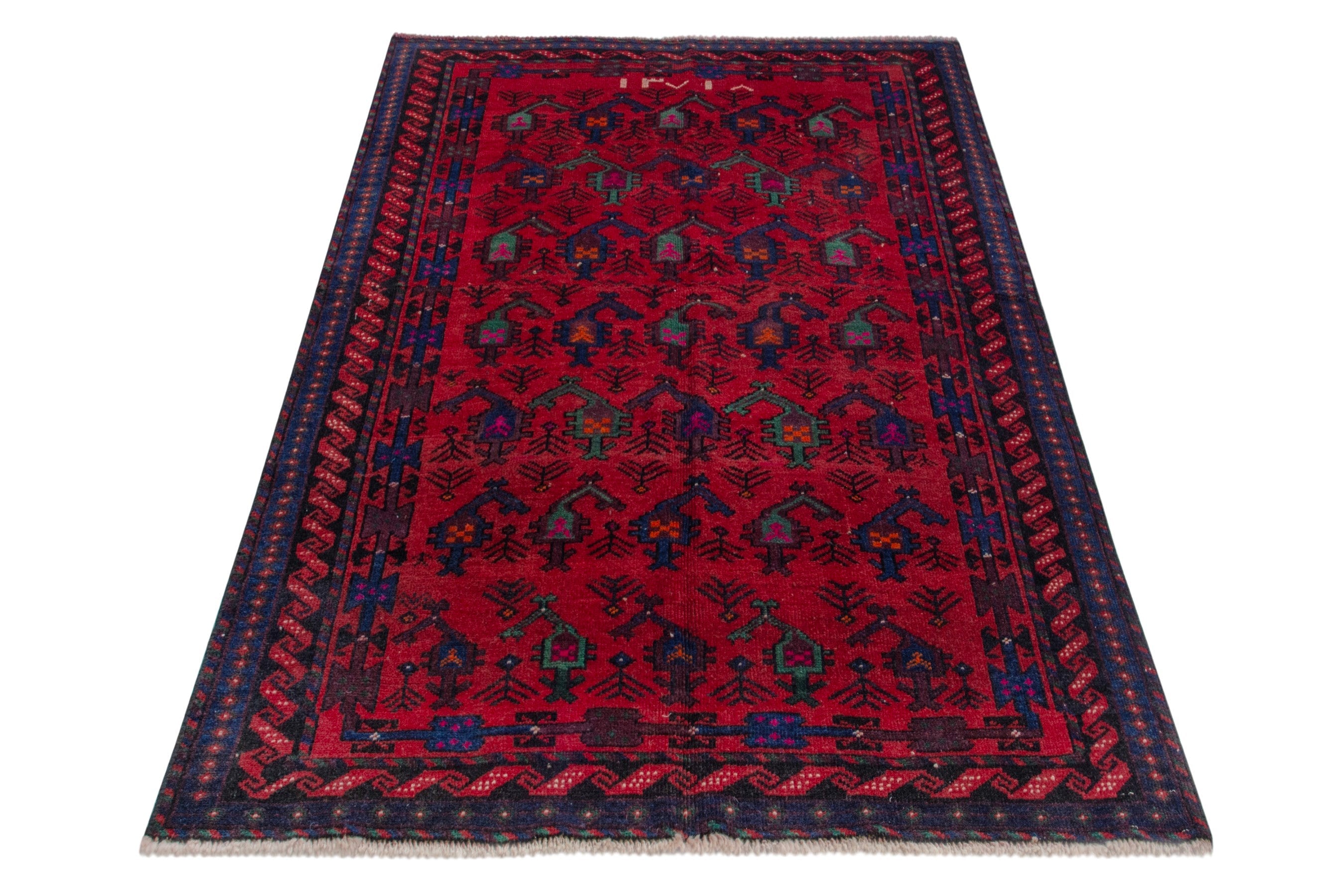 Persian Ghoochan area rug in deep red and navy, view 3 of 21