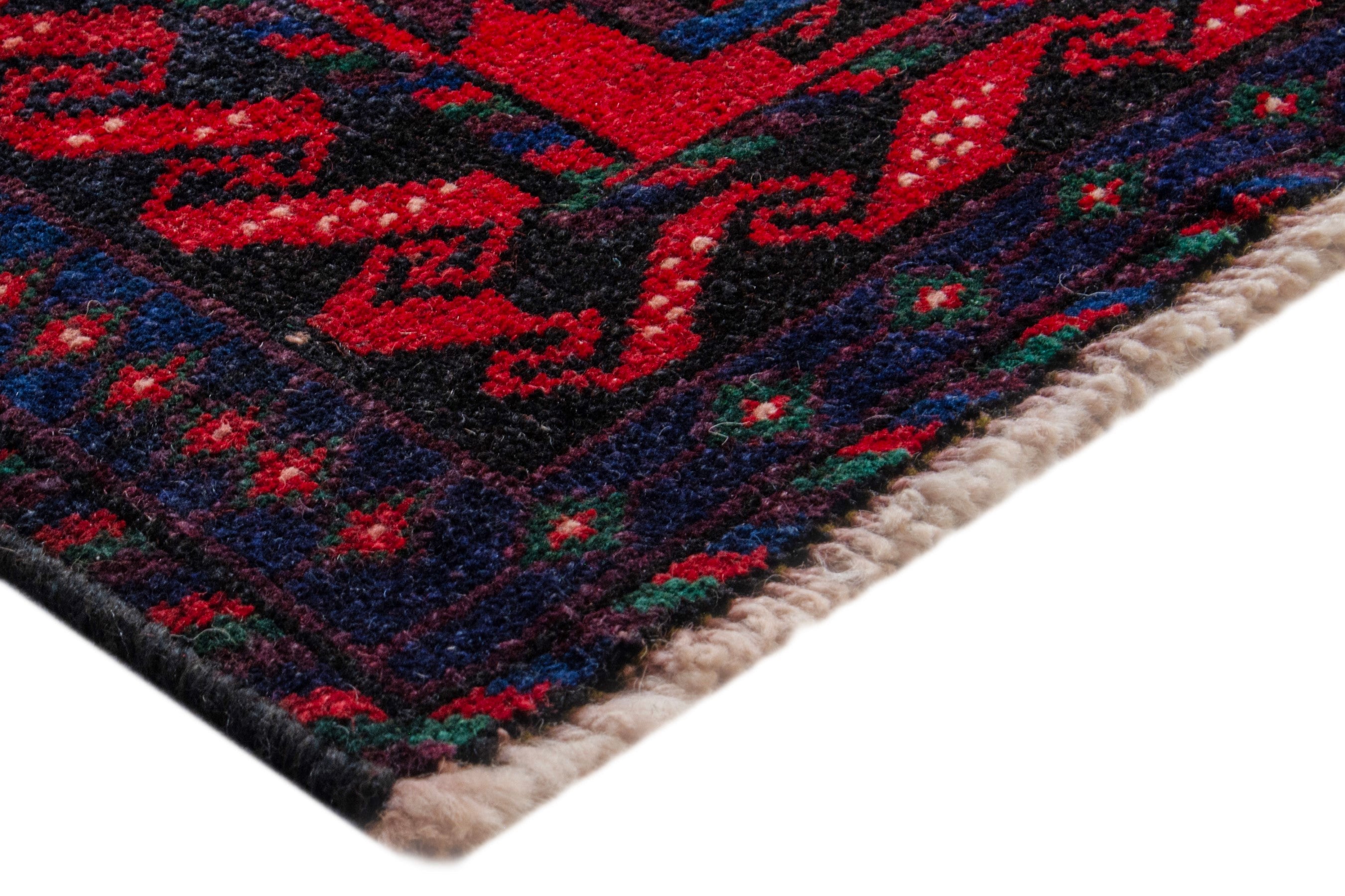 Persian Ghoochan area rug in deep red and navy, view 6 of 21