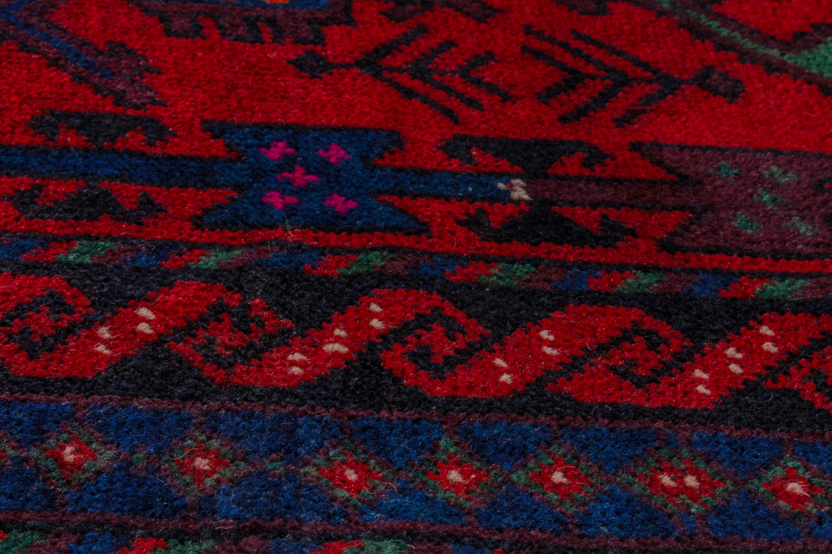 Persian Ghoochan area rug in deep red and navy, view 7 of 21