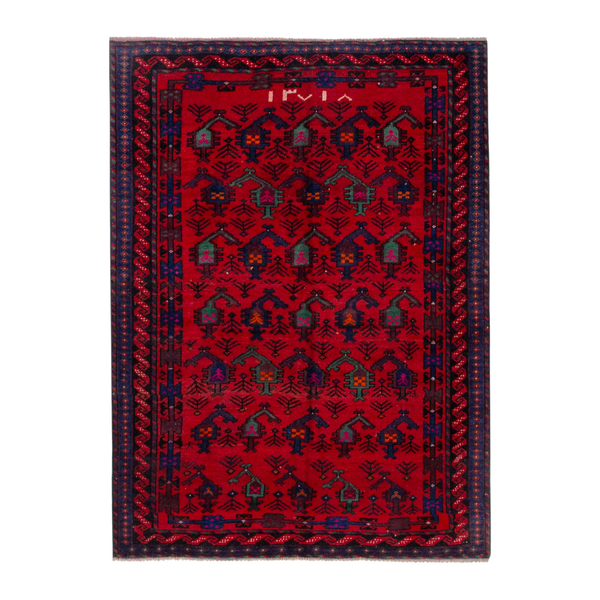 Persian Ghoochan area rug in deep red and navy, 5'4" x 7'2"