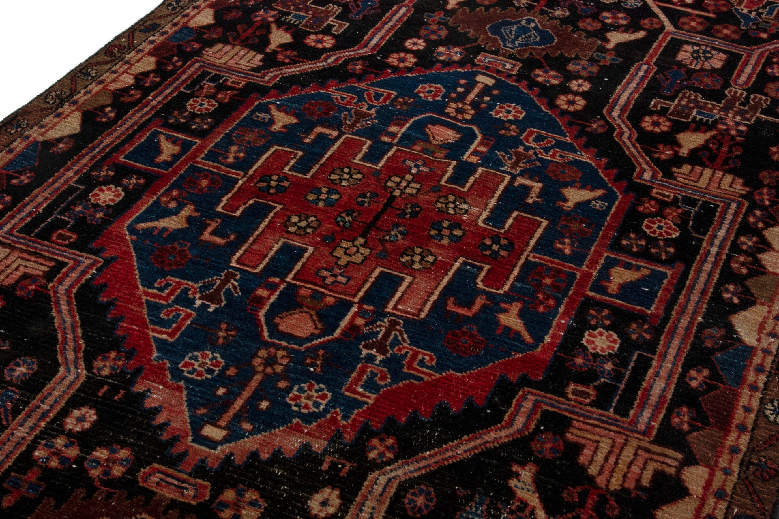 Persian Nahavand area rug in burgundy and dark blue, view 10 of 19