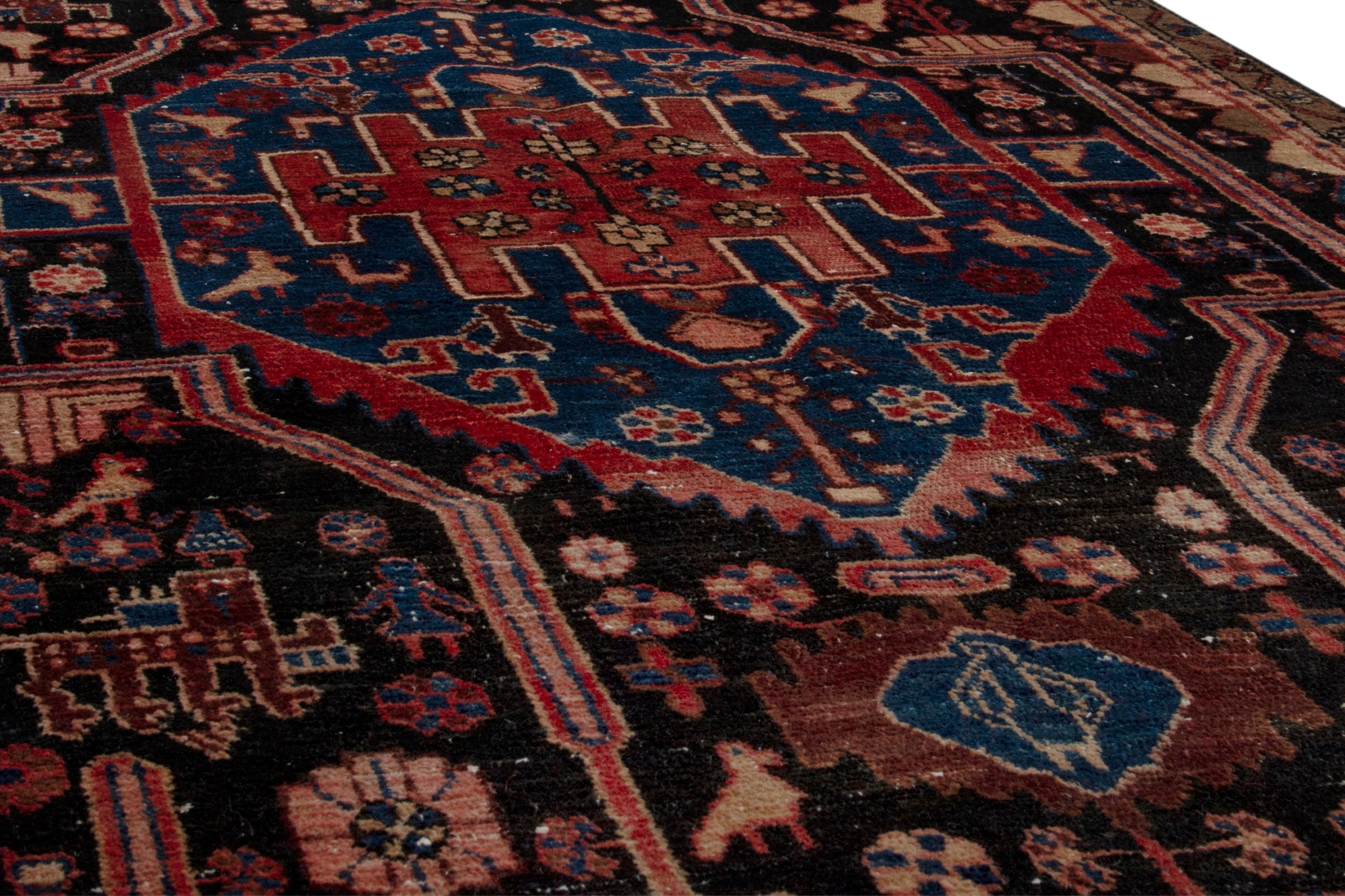 Persian Nahavand area rug in burgundy and dark blue, view 11 of 19