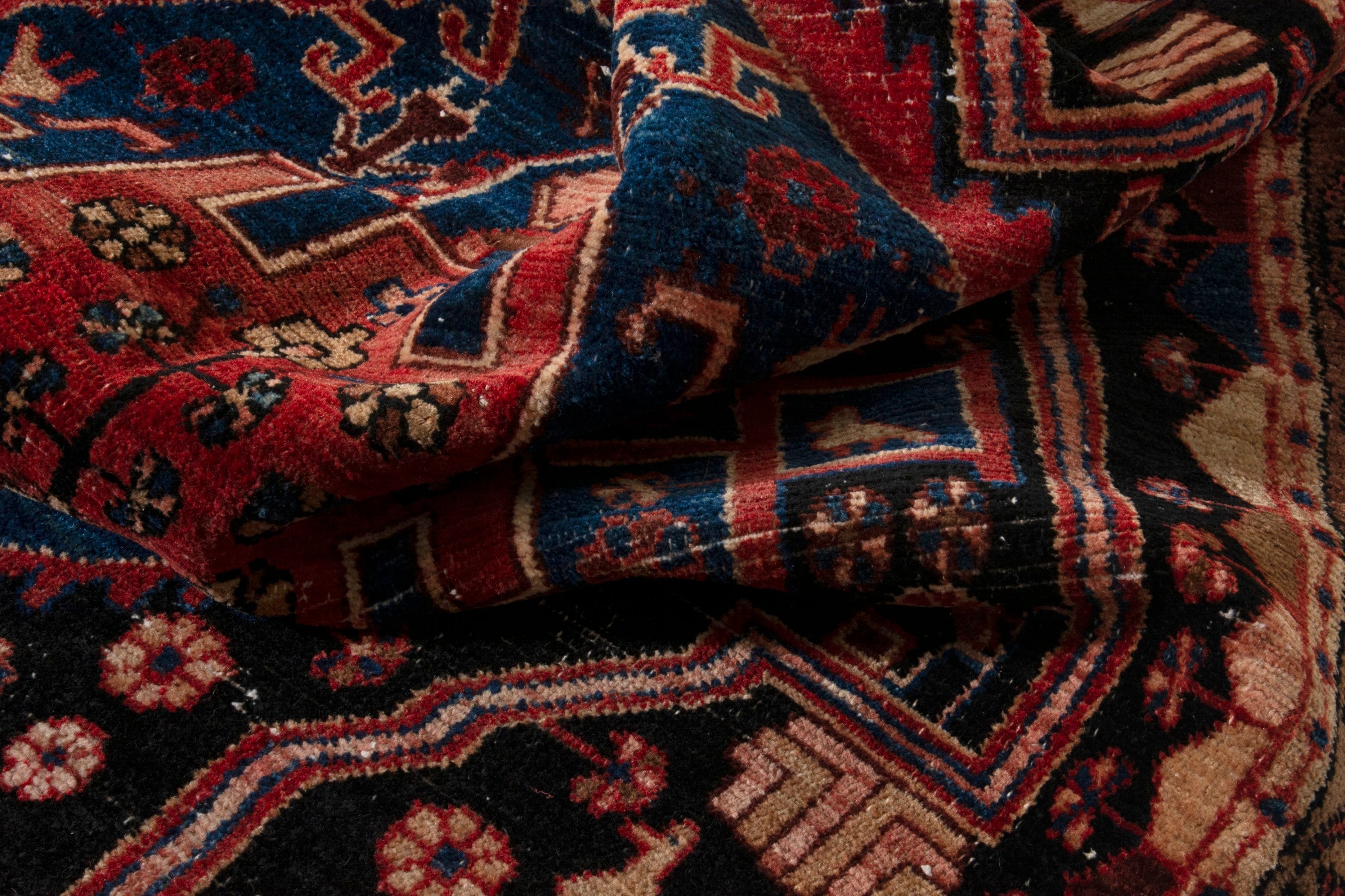 Persian Nahavand area rug in burgundy and dark blue, view 16 of 19