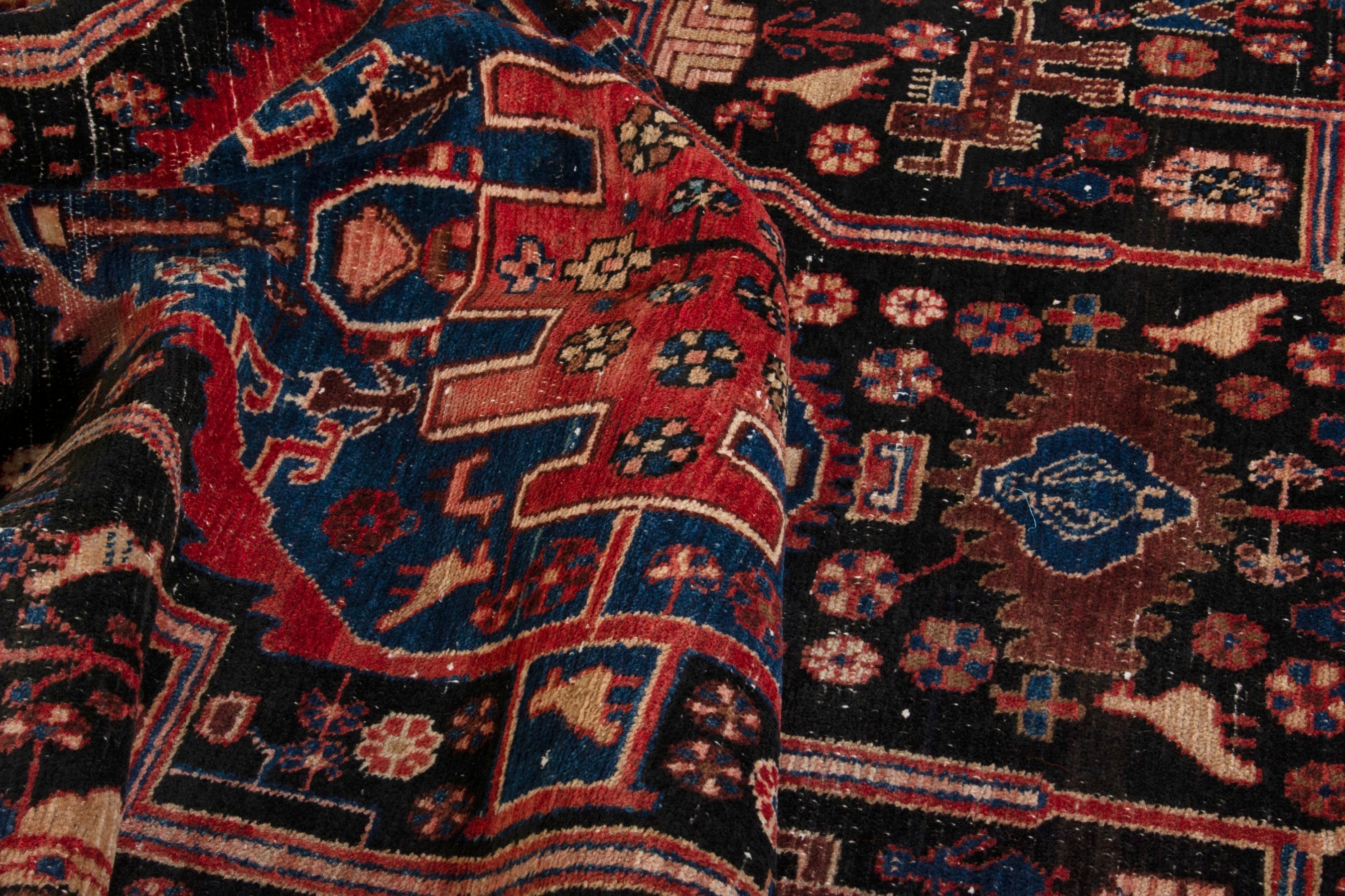 Persian Nahavand area rug in burgundy and dark blue, view 17 of 19