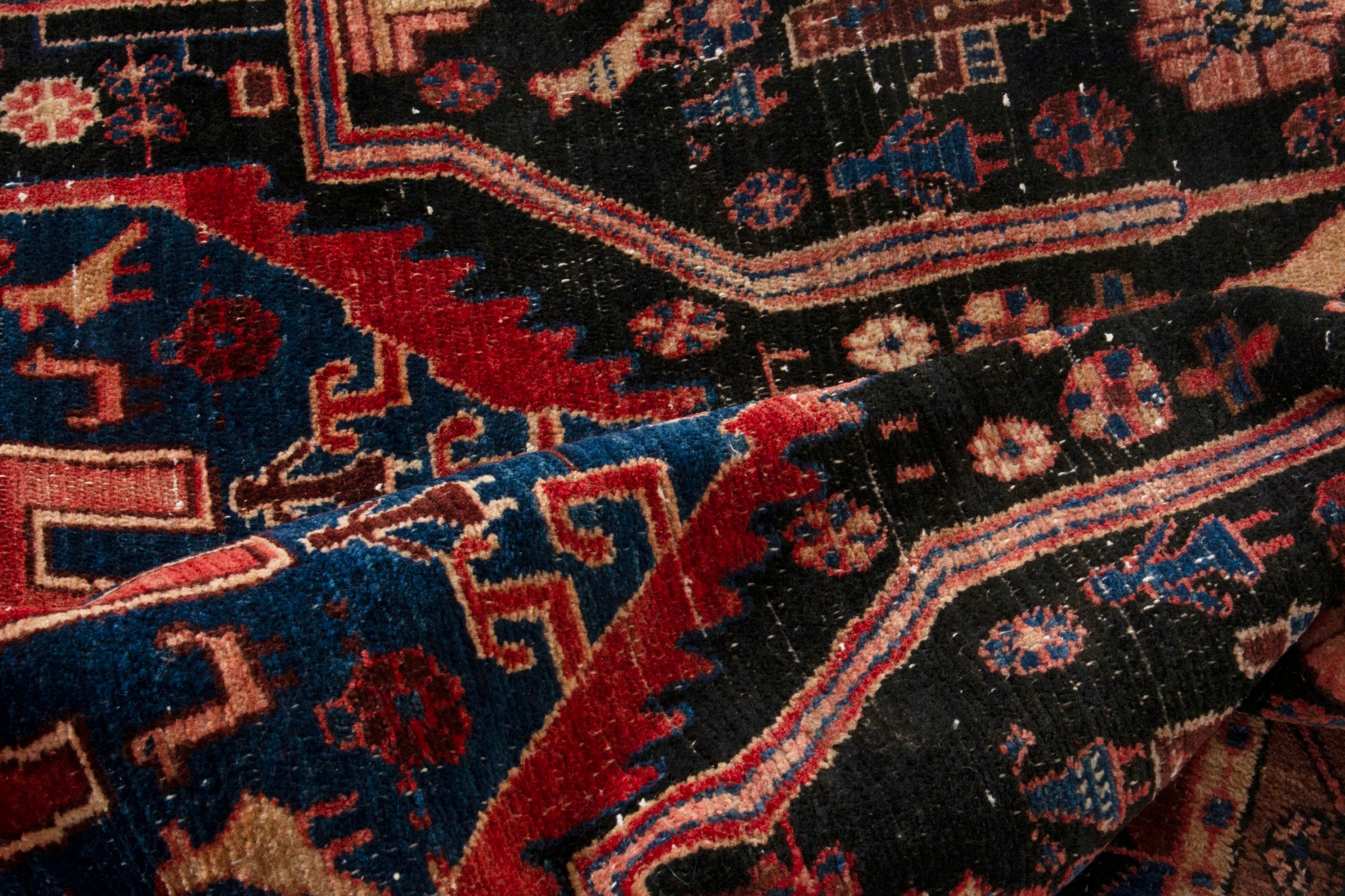 Persian Nahavand area rug in burgundy and dark blue, view 18 of 19