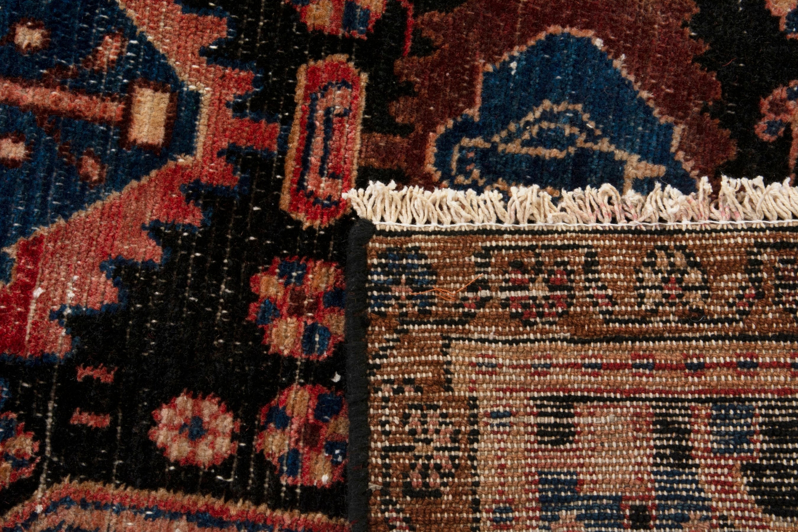 Persian Nahavand area rug in burgundy and dark blue, view 19 of 19