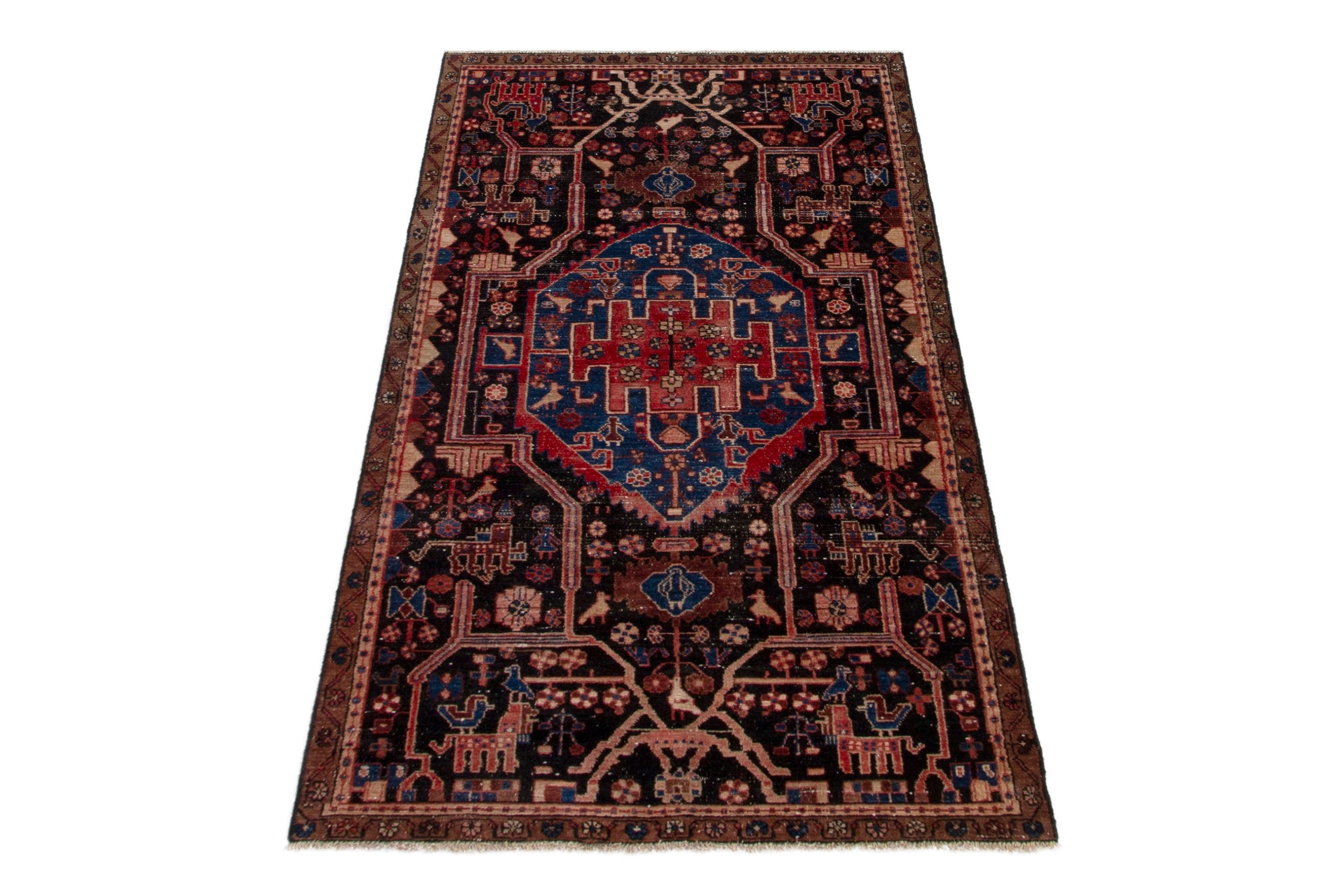 Persian Nahavand area rug in burgundy and dark blue, view 2 of 19