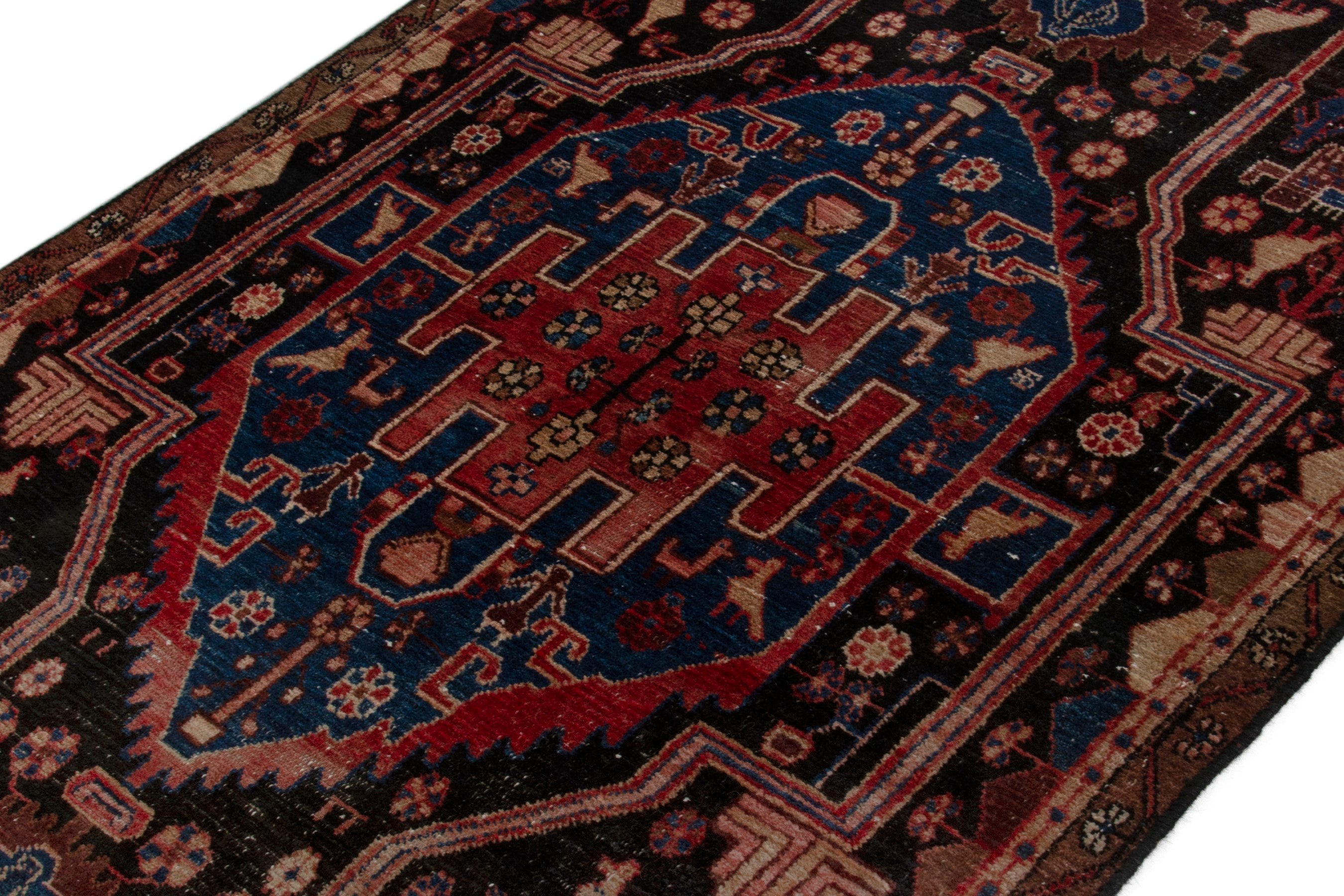 Persian Nahavand area rug in burgundy and dark blue, view 4 of 19