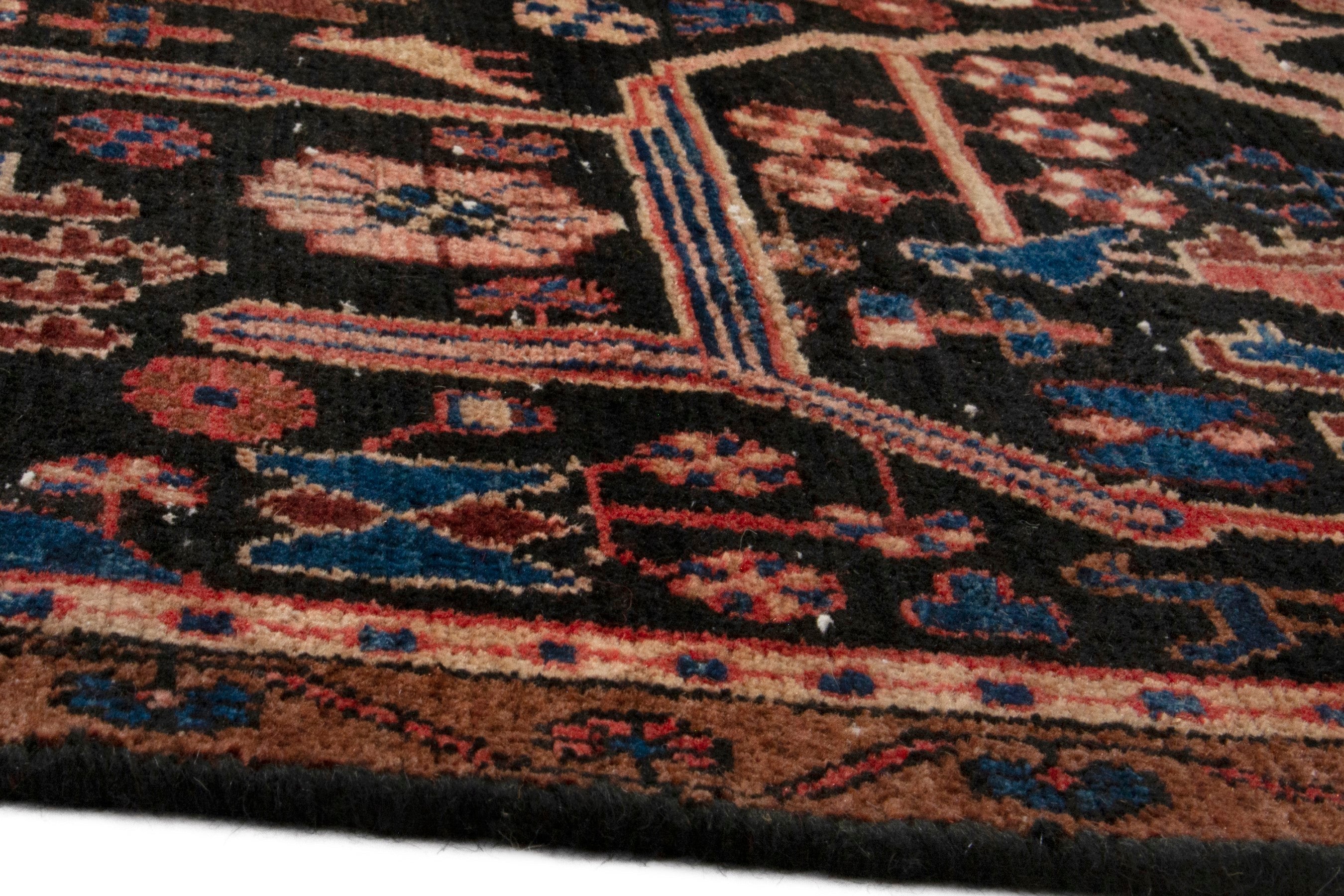 Persian Nahavand area rug in burgundy and dark blue, view 7 of 19
