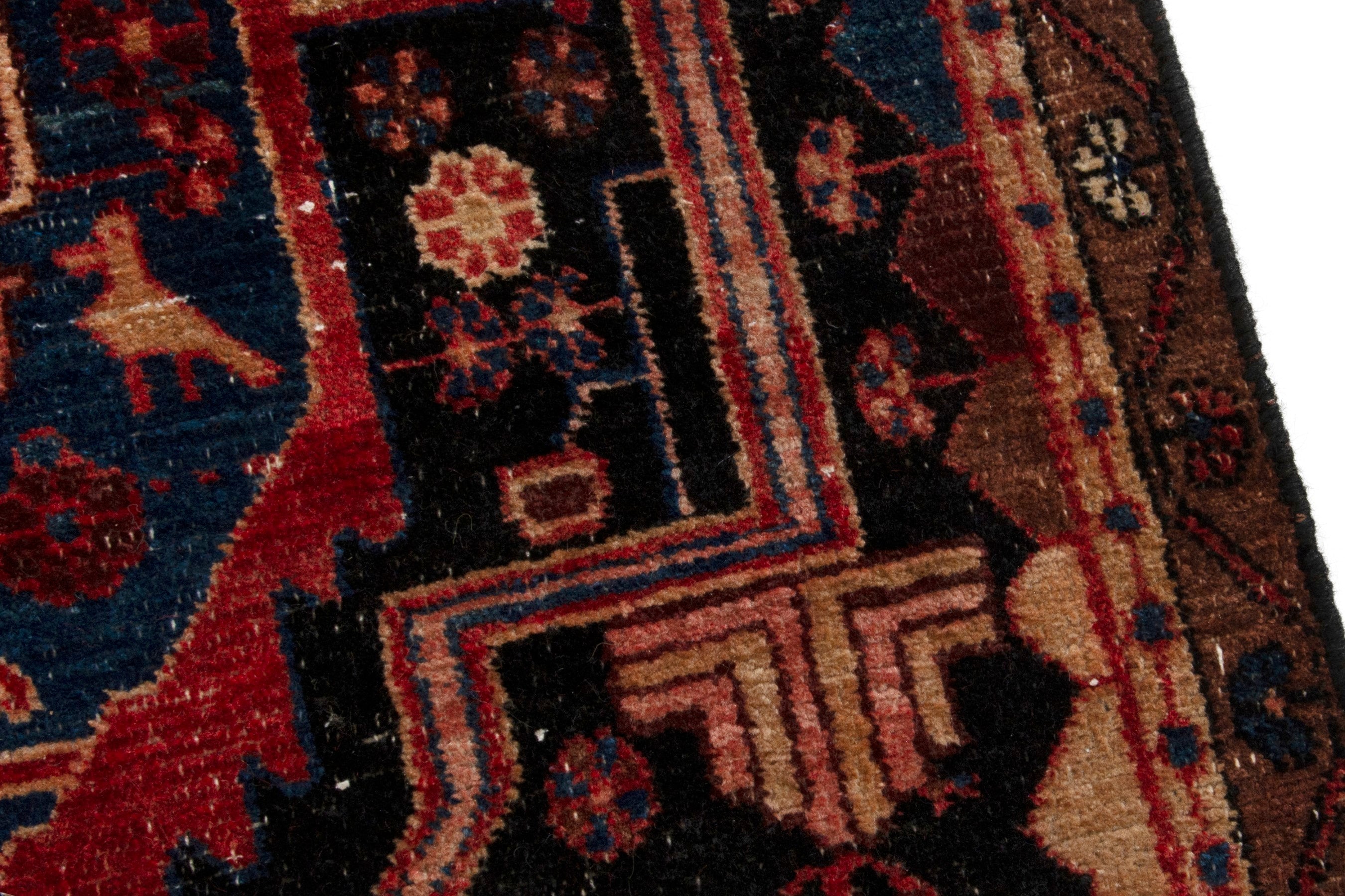 Persian Nahavand area rug in burgundy and dark blue, view 8 of 19