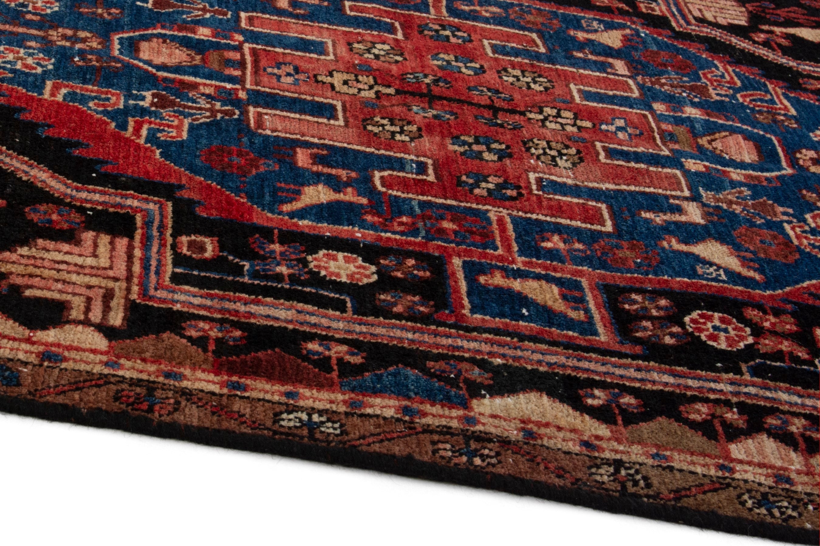 Persian Nahavand area rug in burgundy and dark blue, view 9 of 19