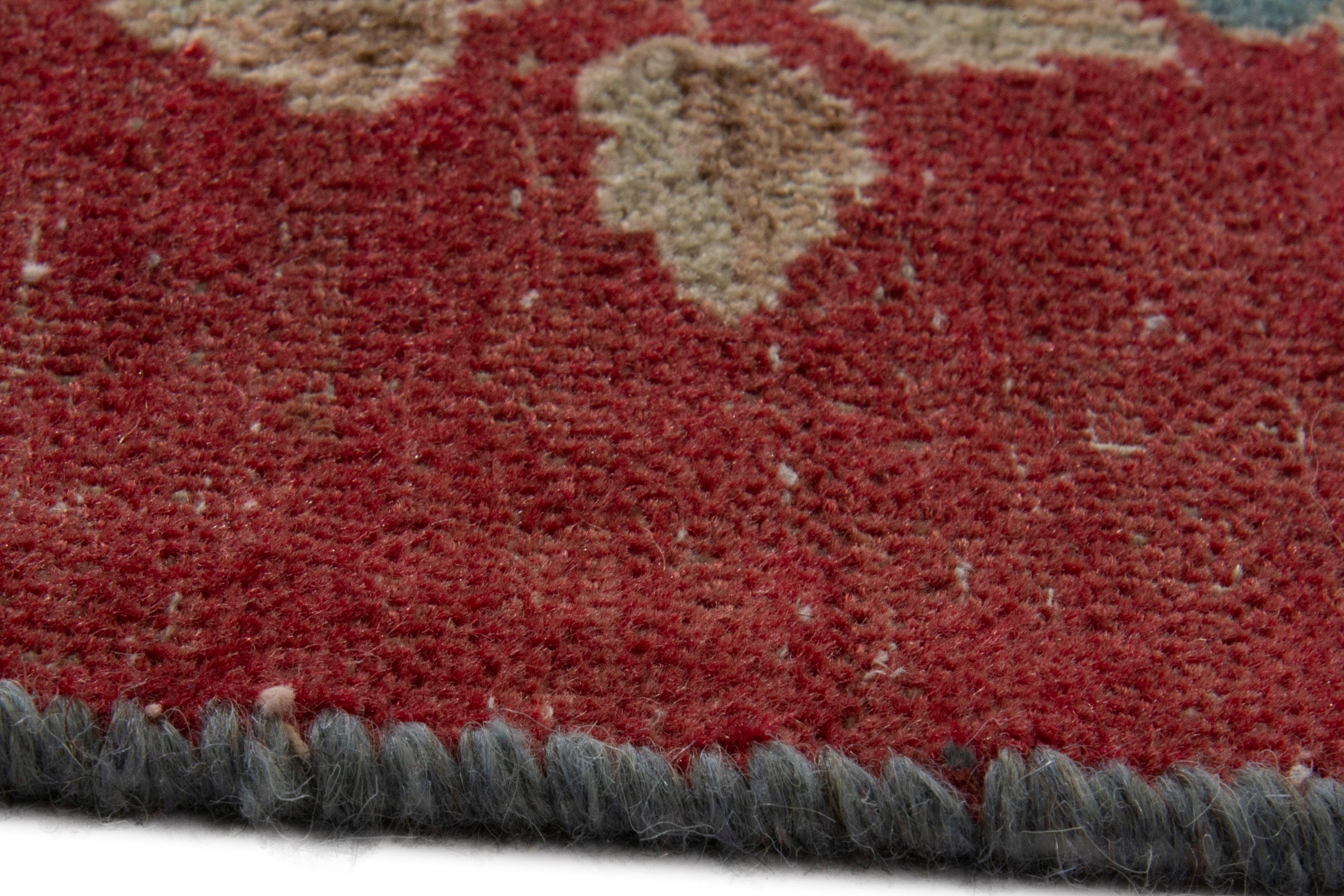 Persian Kerman area rug in deep red and dusty blue, view 11 of 20