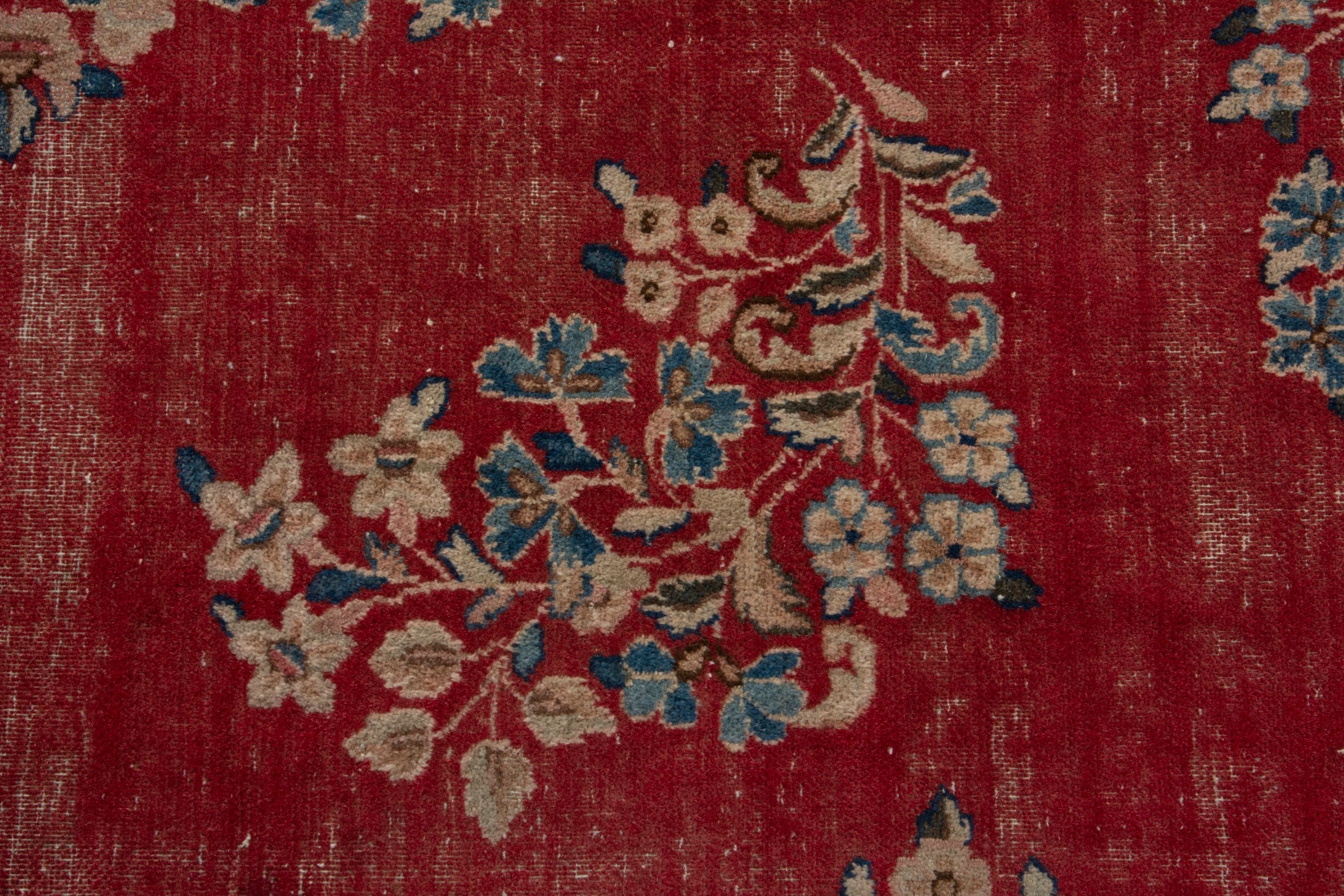 Persian Kerman area rug in deep red and dusty blue, view 12 of 20