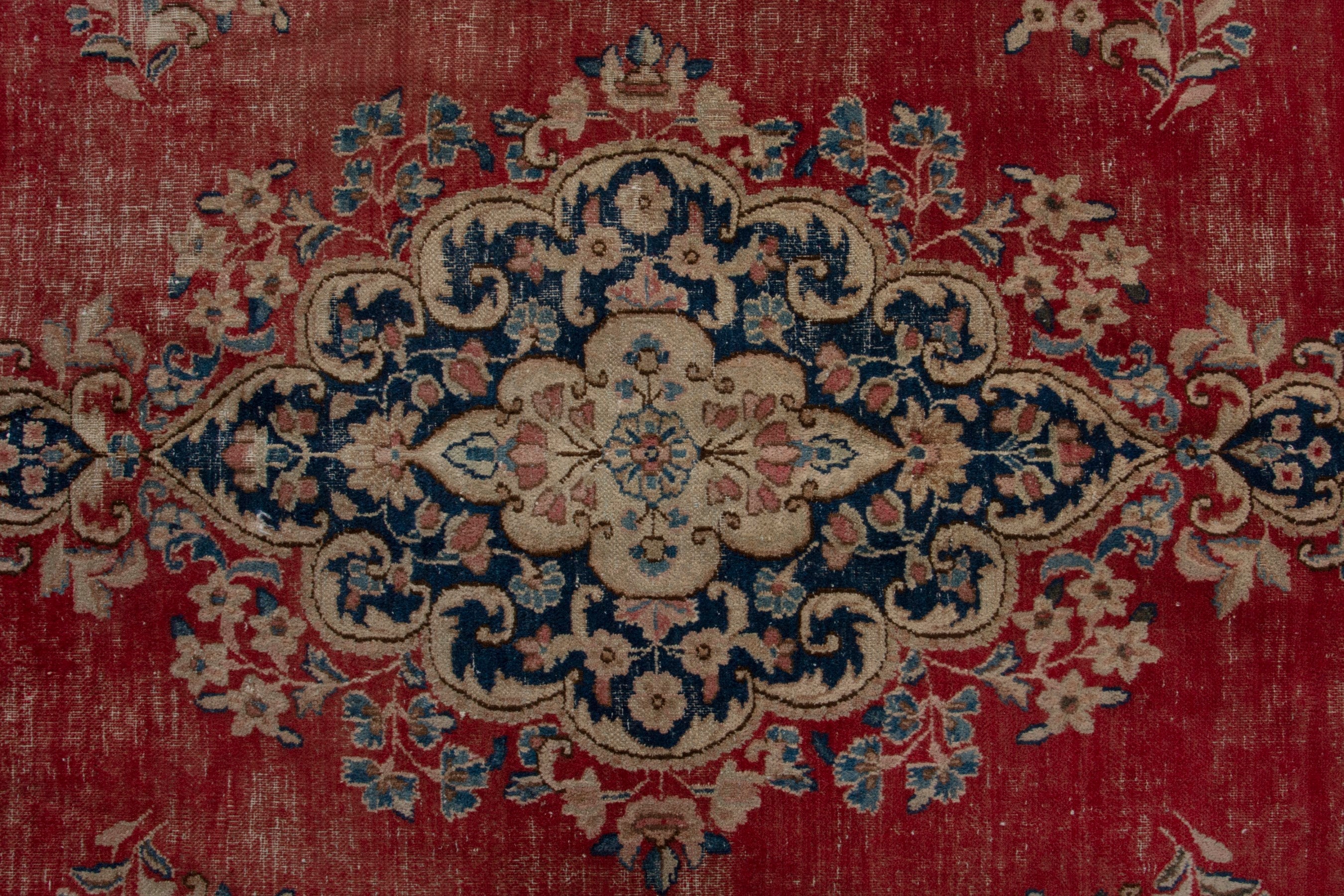 Persian Kerman area rug in deep red and dusty blue, view 13 of 20