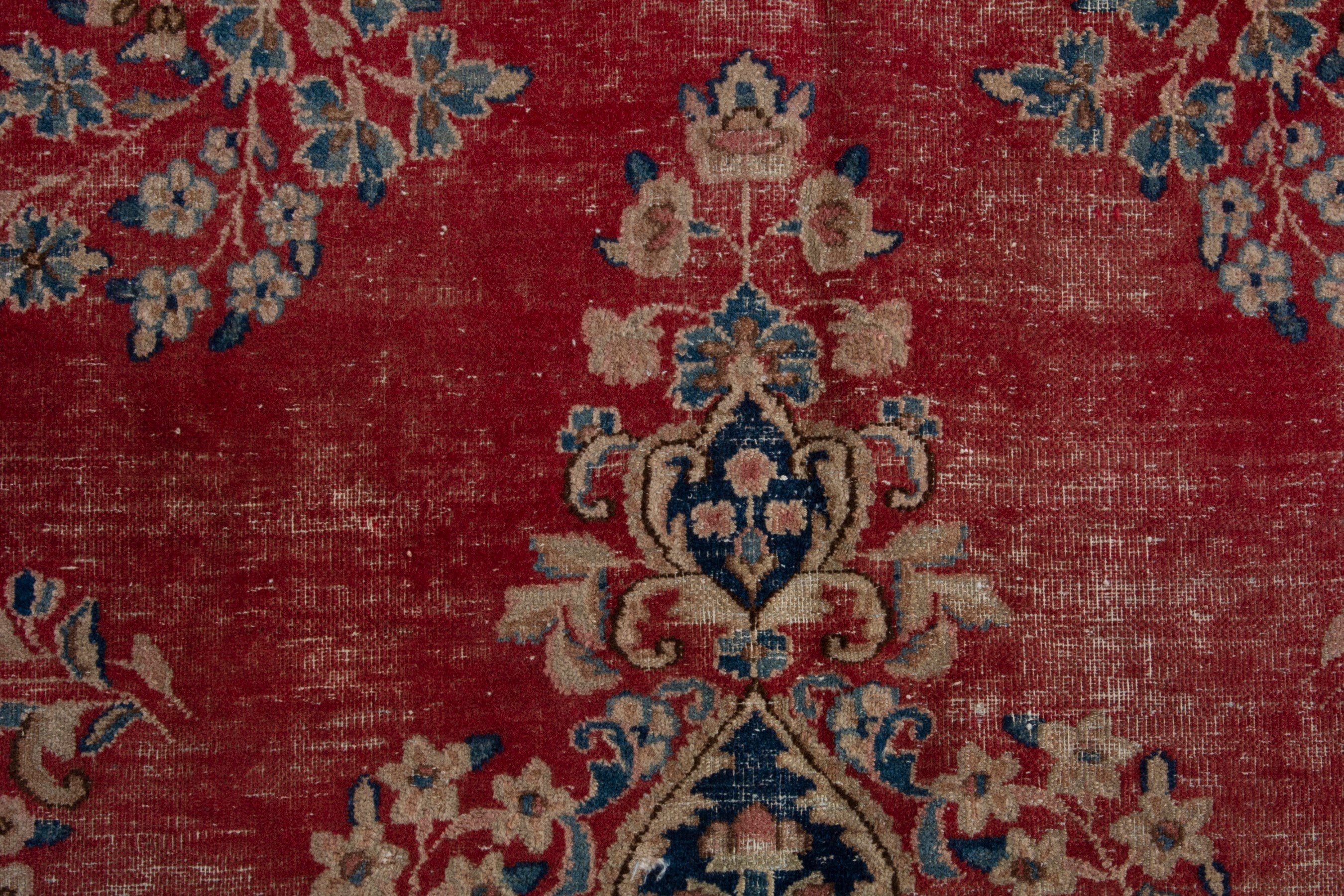 Persian Kerman area rug in deep red and dusty blue, view 15 of 20