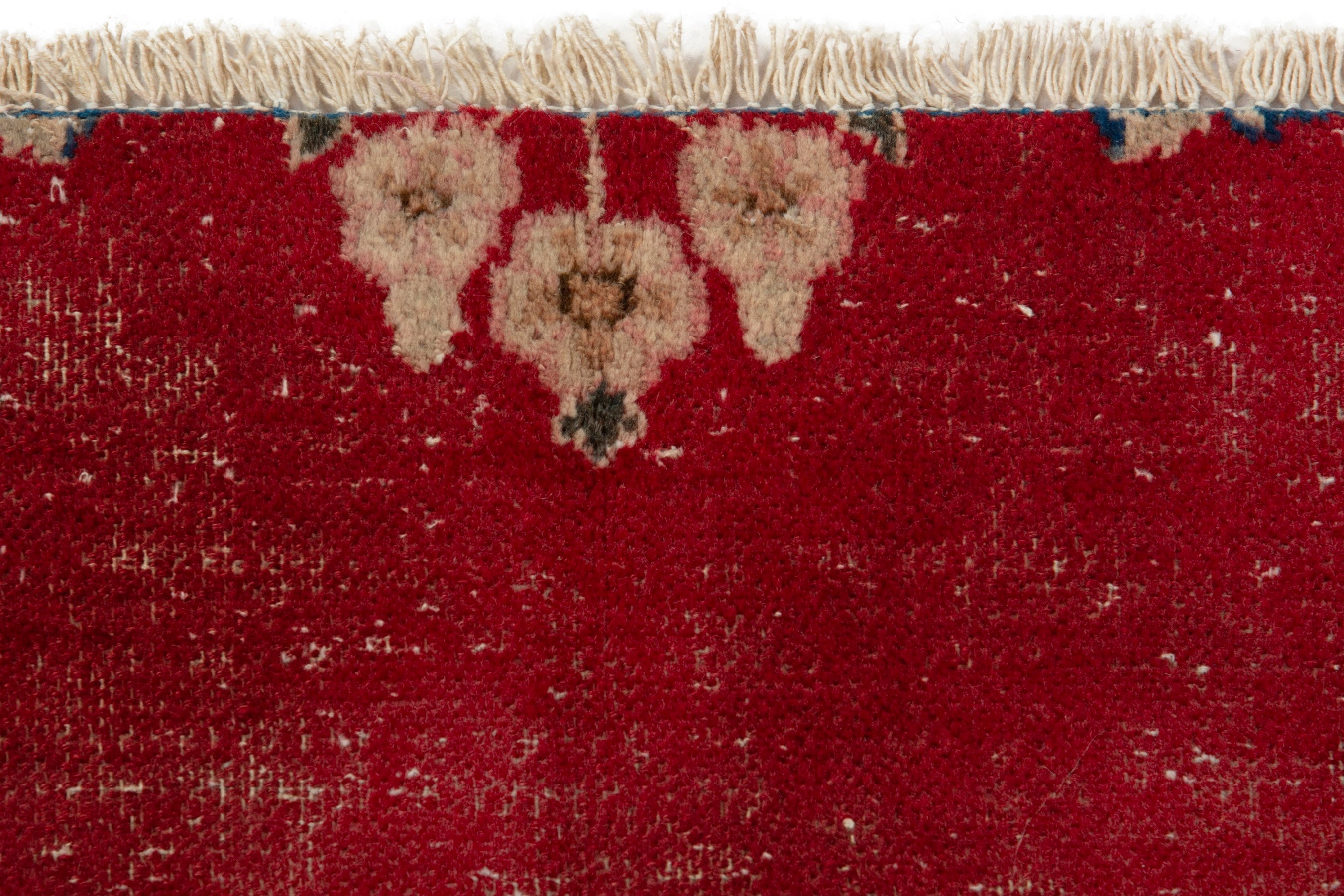 Persian Kerman area rug in deep red and dusty blue, view 16 of 20
