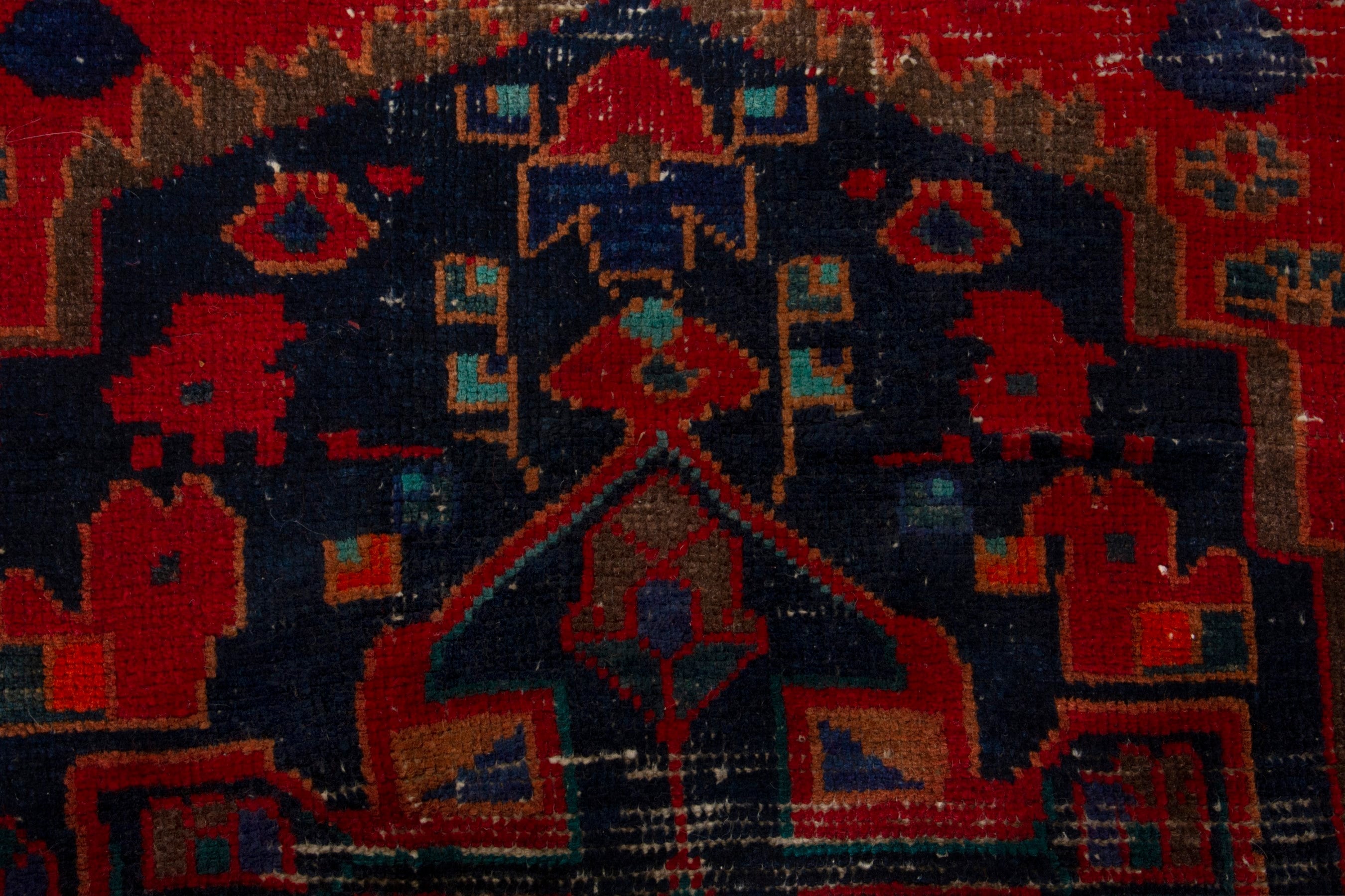 Persian Lori area rug in deep red and dark teal, view 13 of 19