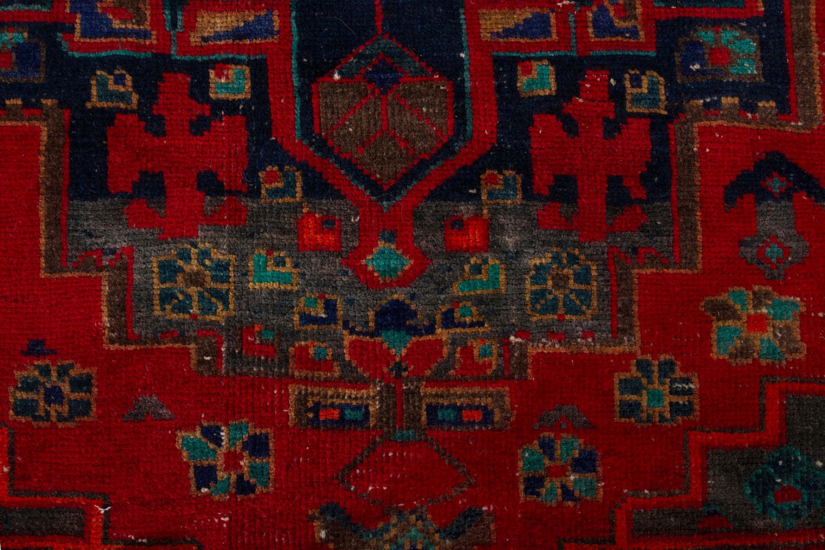 Persian Lori area rug in deep red and dark teal, view 14 of 19