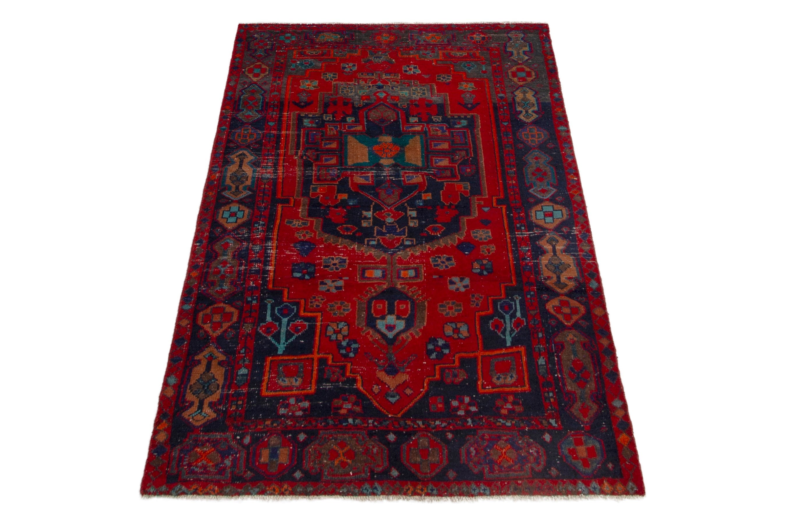 Persian Lori area rug in deep red and dark teal, view 2 of 19