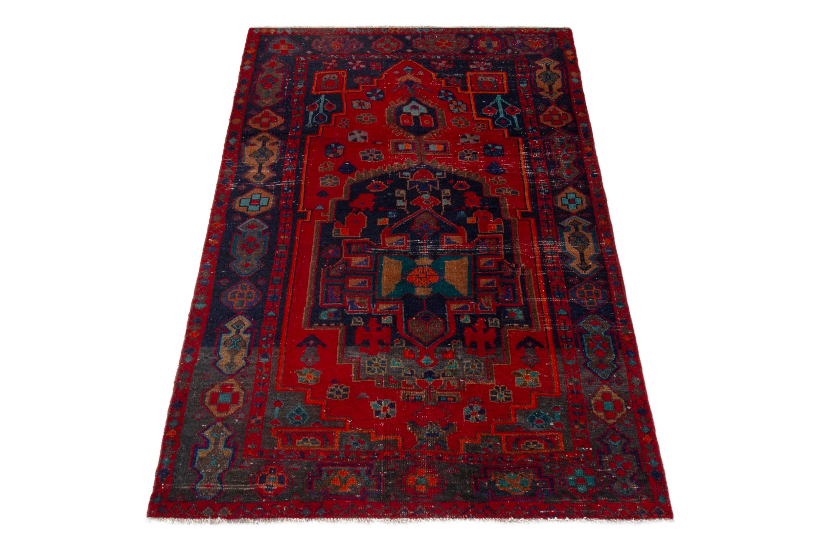 Persian Lori area rug in deep red and dark teal, view 3 of 19