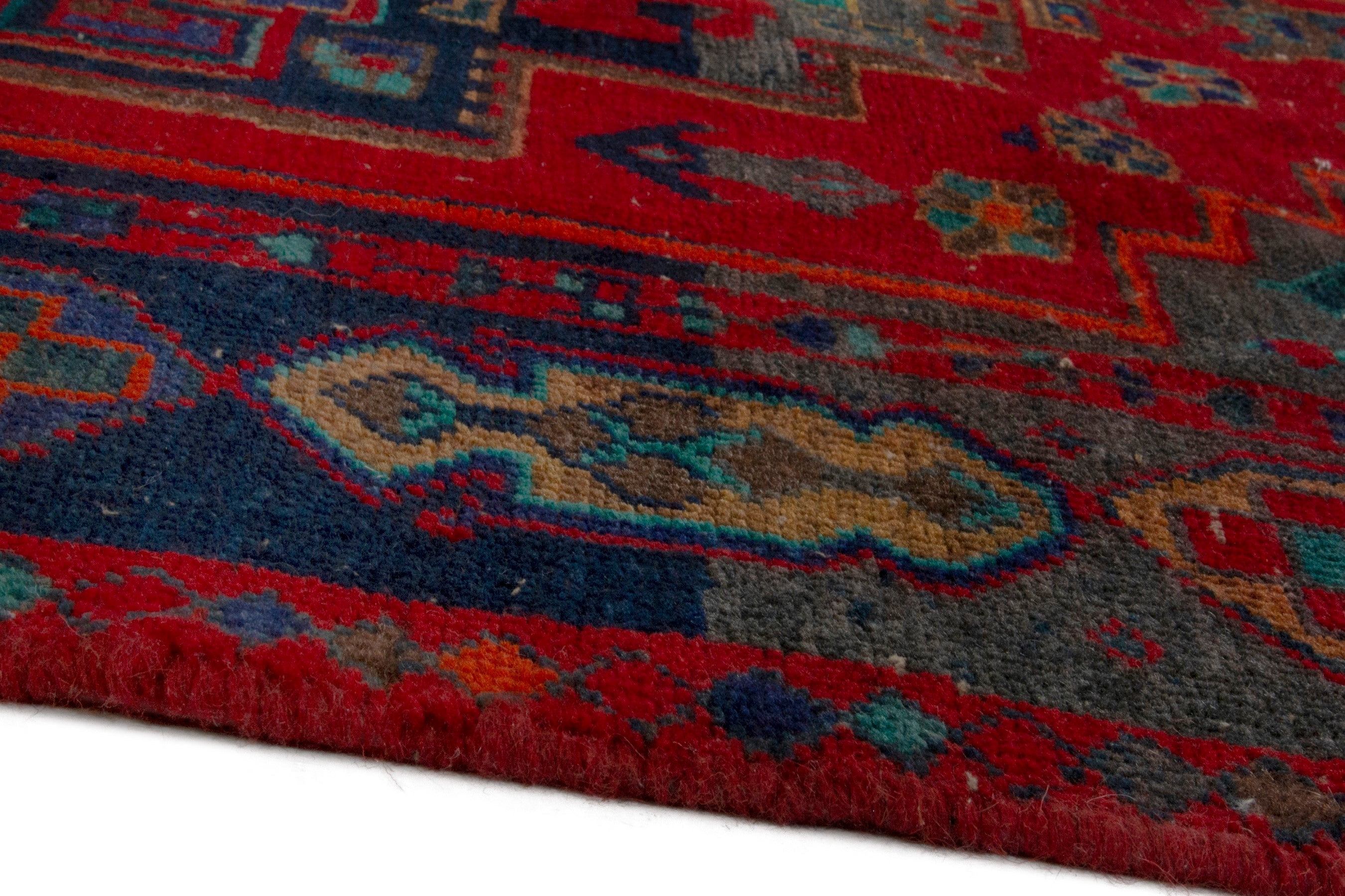 Persian Lori area rug in deep red and dark teal, view 7 of 19