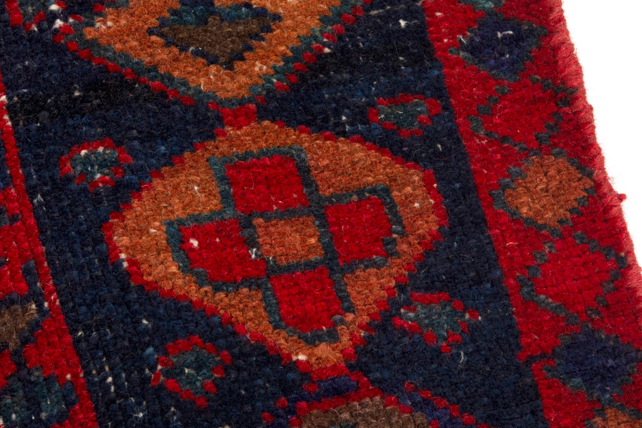 Persian Lori area rug in deep red and dark teal, view 8 of 19