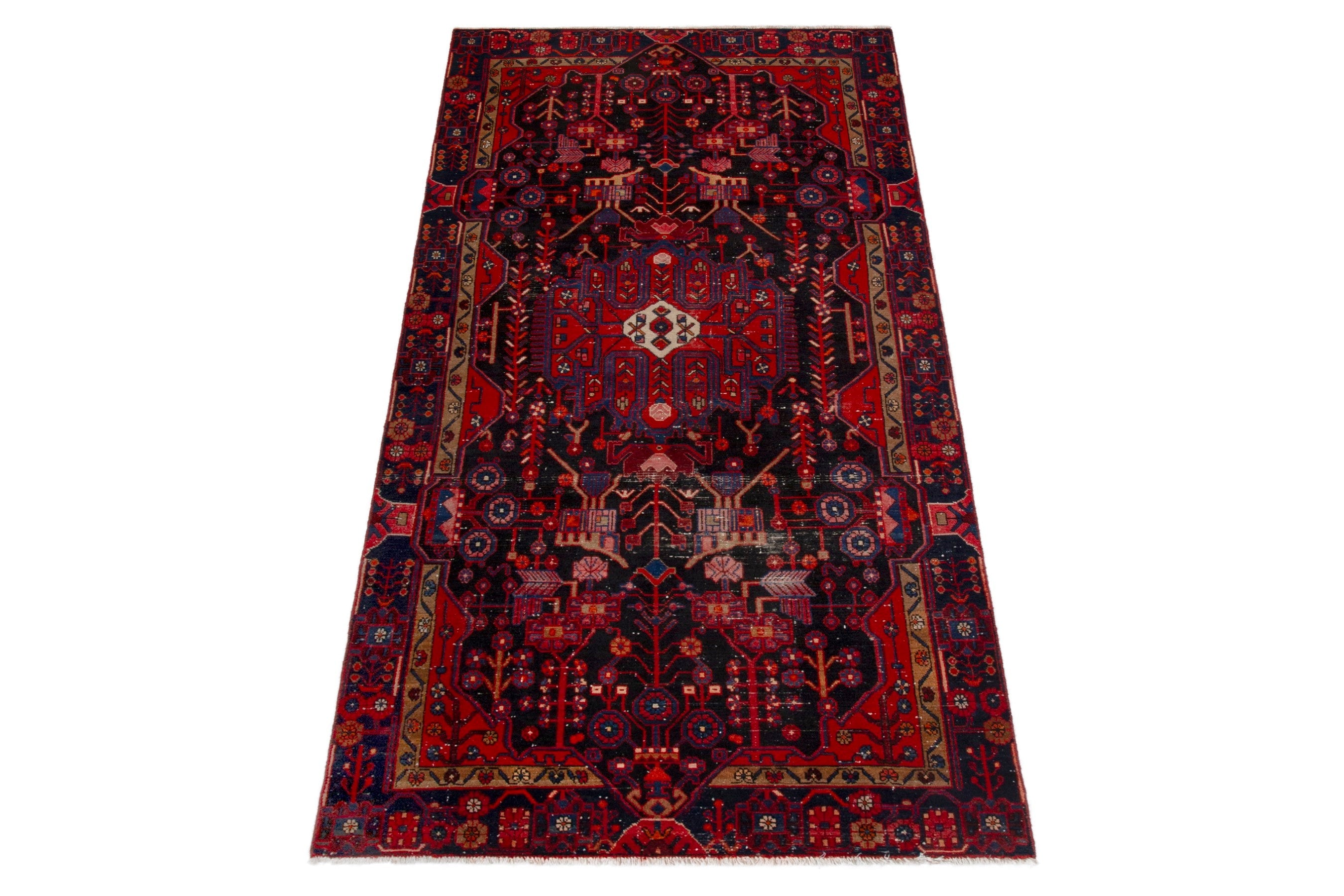 Persian Nahavand area rug in deep red and burgundy, view 3 of 19