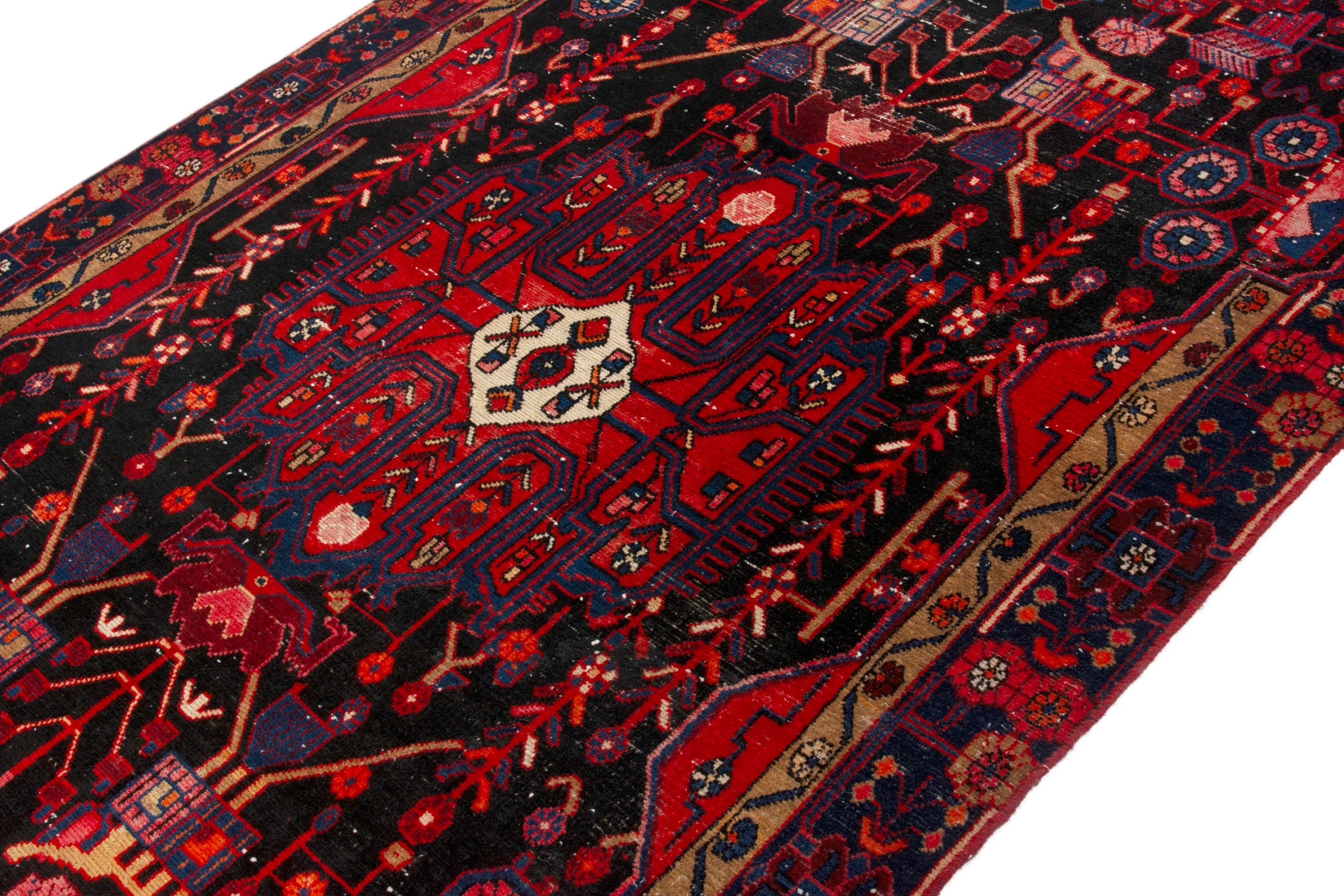 Persian Nahavand area rug in deep red and burgundy, view 4 of 19