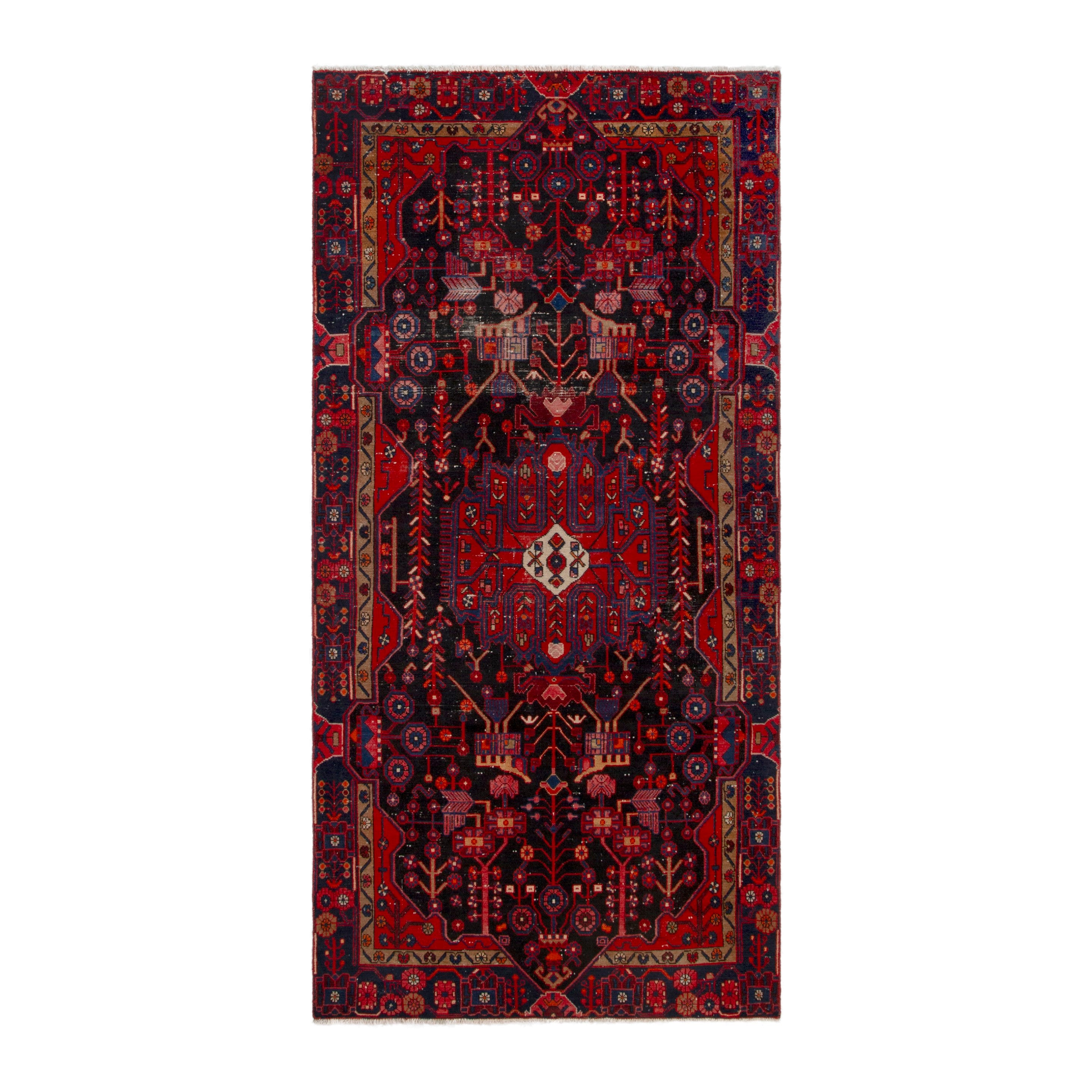 Persian Nahavand area rug in deep red and burgundy, 4'11" x 10'2"