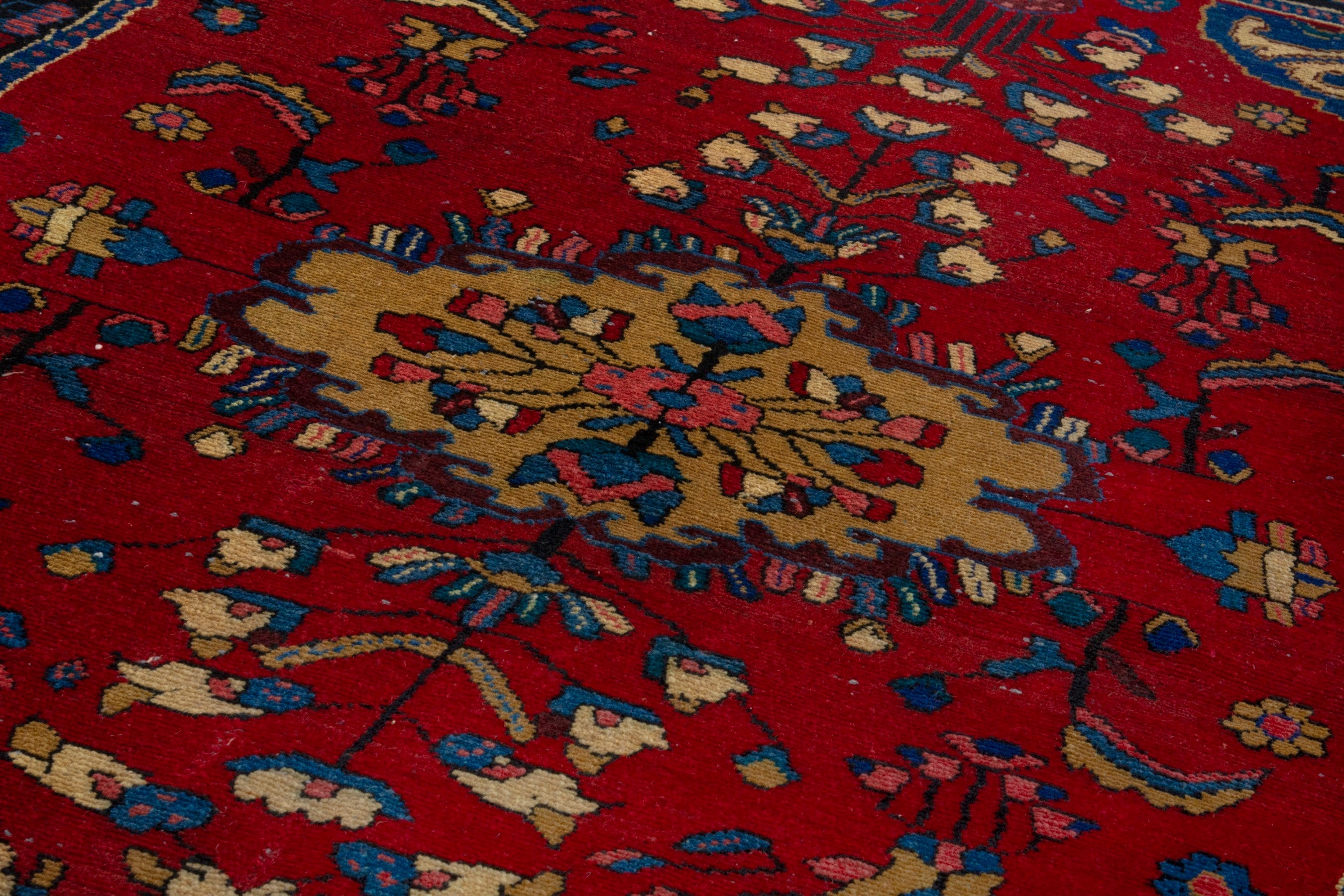 Persian Hamedan area rug in deep red and navy, view 10 of 19