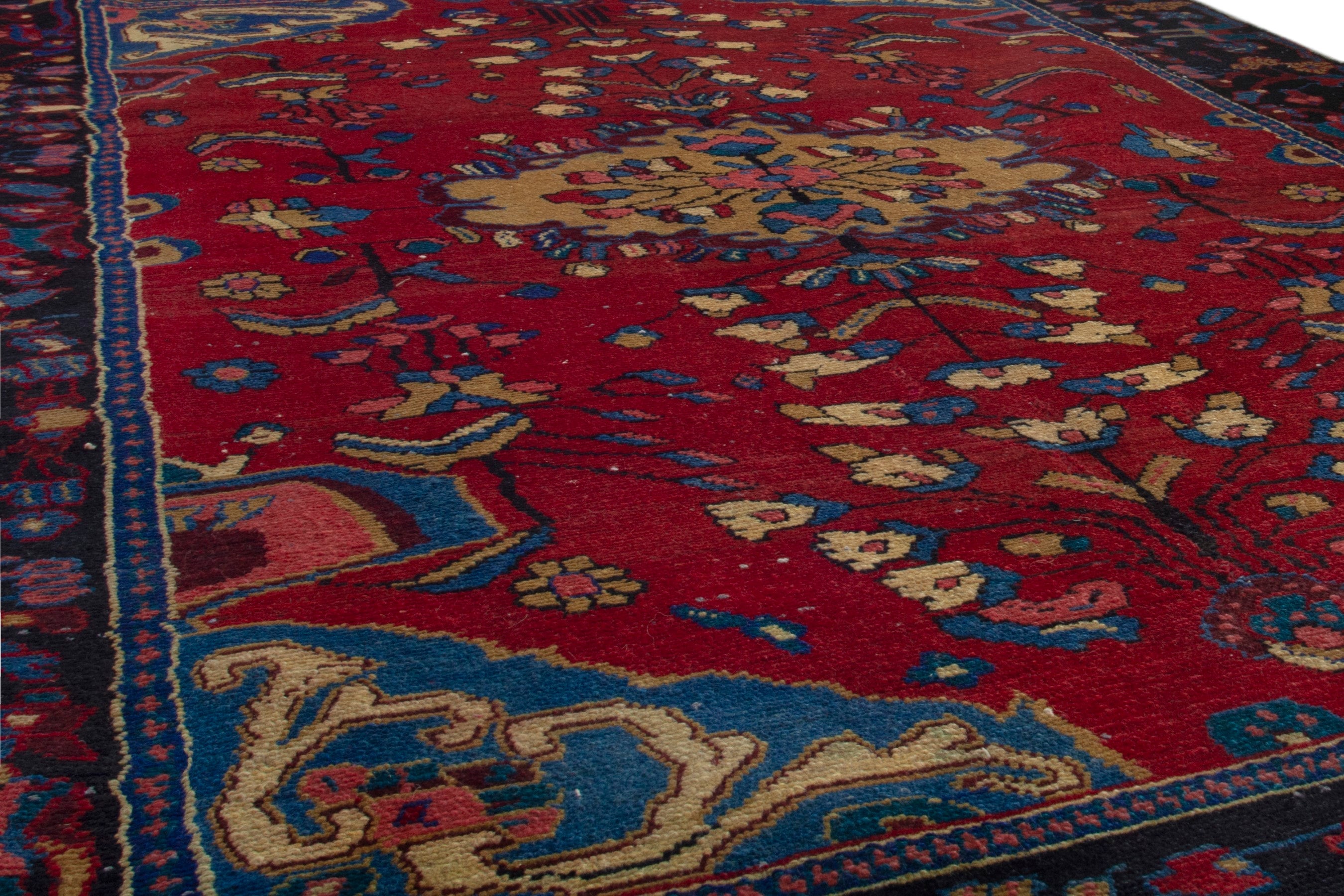Persian Hamedan area rug in deep red and navy, view 11 of 19
