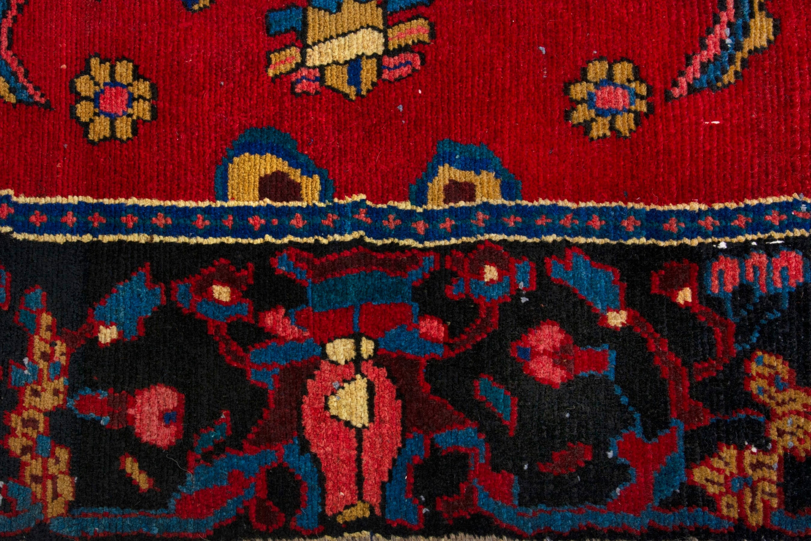 Persian Hamedan area rug in deep red and navy, view 14 of 19