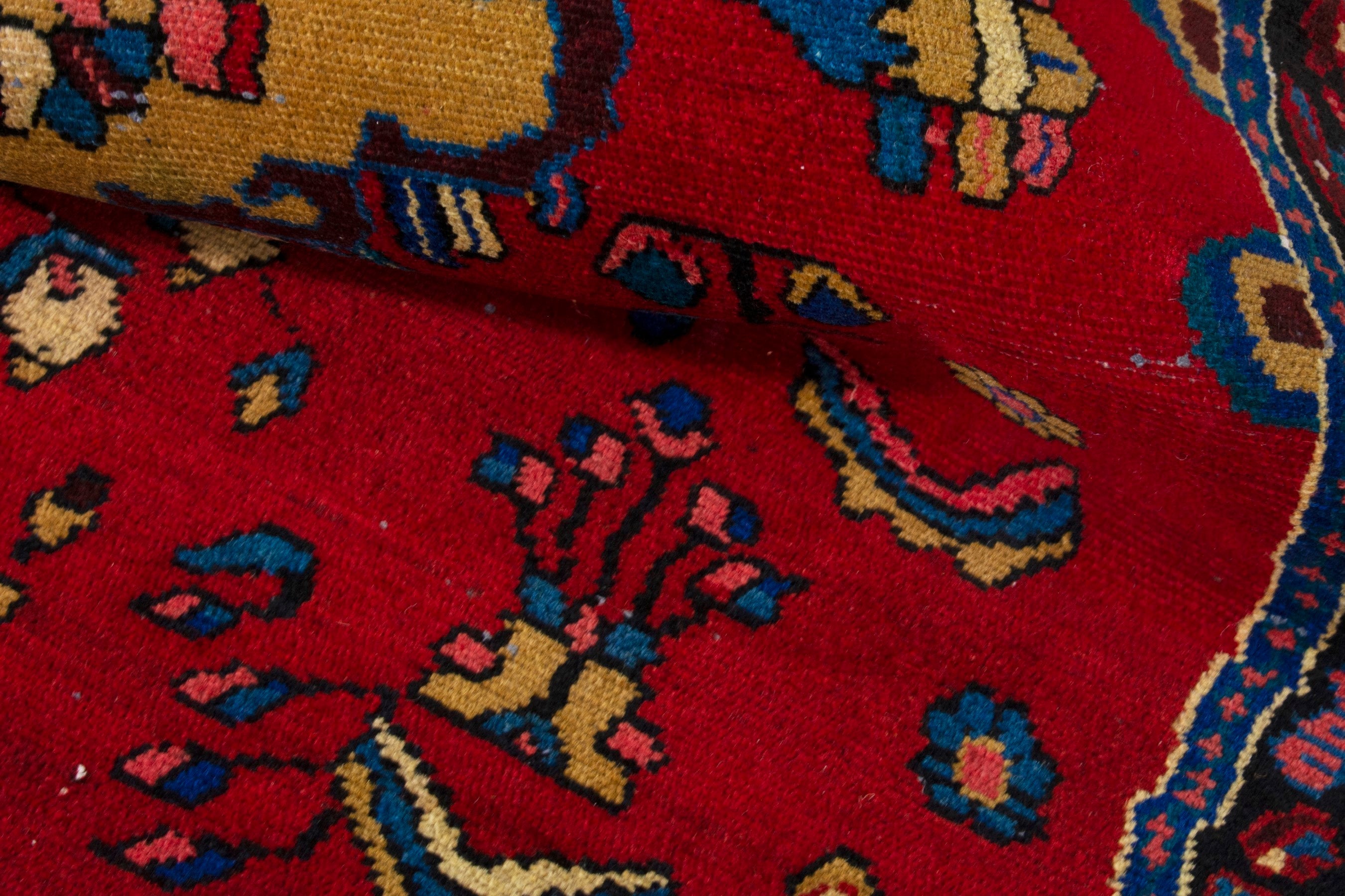 Persian Hamedan area rug in deep red and navy, view 16 of 19
