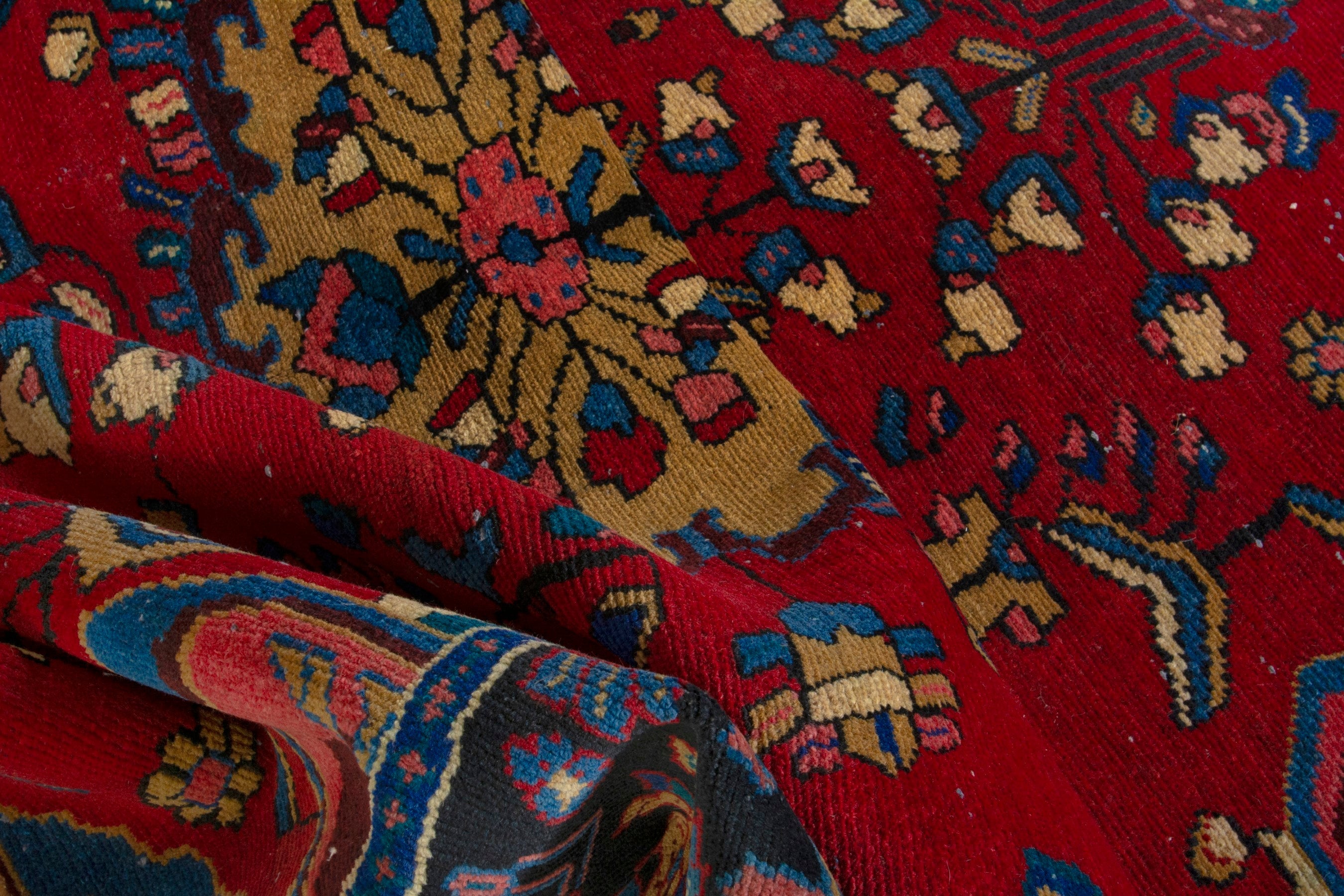 Persian Hamedan area rug in deep red and navy, view 17 of 19