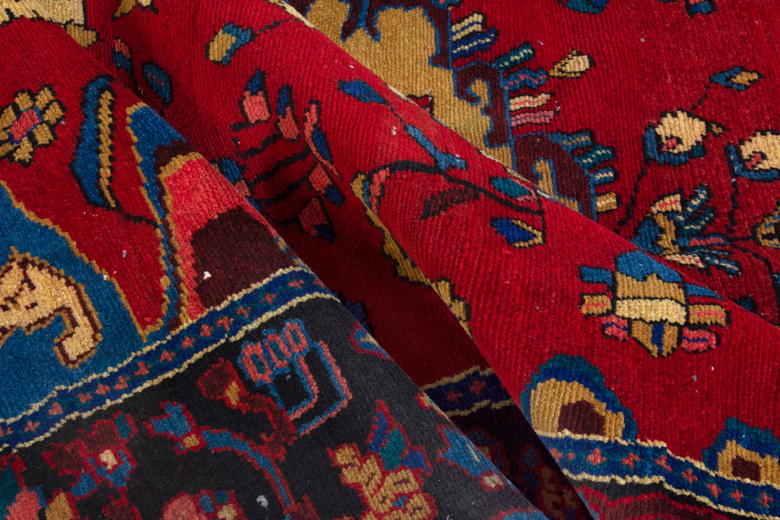 Persian Hamedan area rug in deep red and navy, view 18 of 19