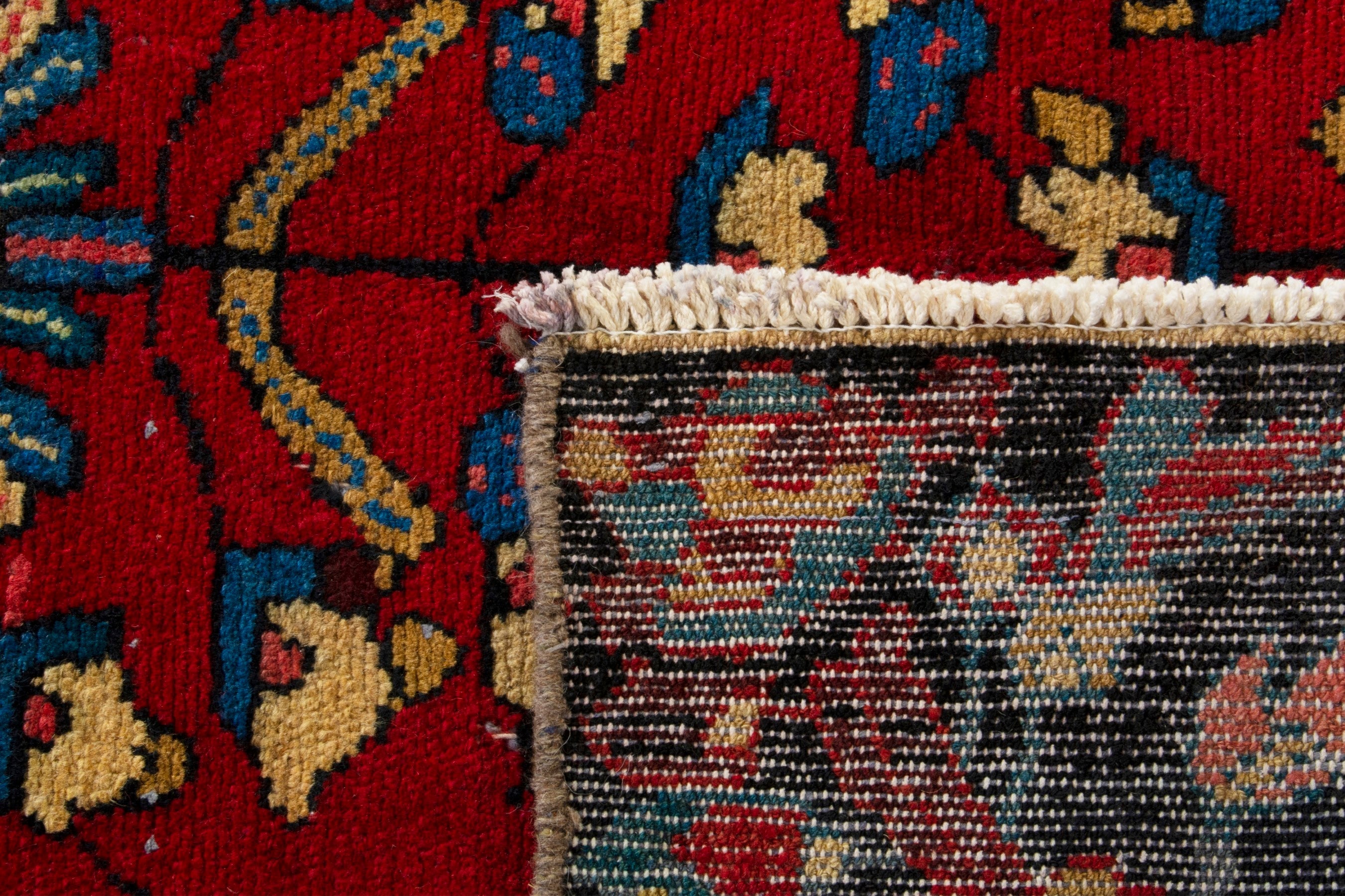 Persian Hamedan area rug in deep red and navy, view 19 of 19