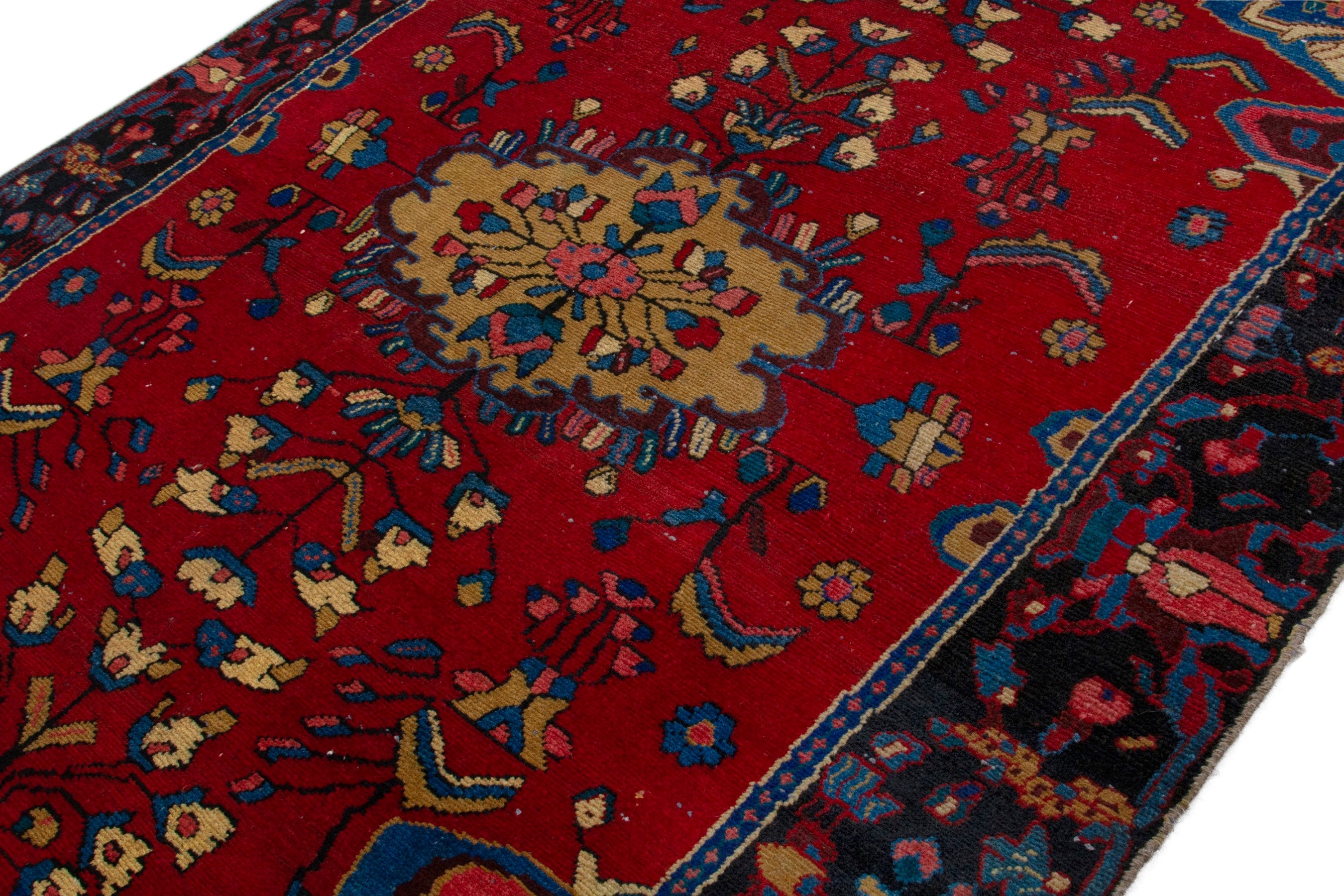 Persian Hamedan area rug in deep red and navy, view 4 of 19