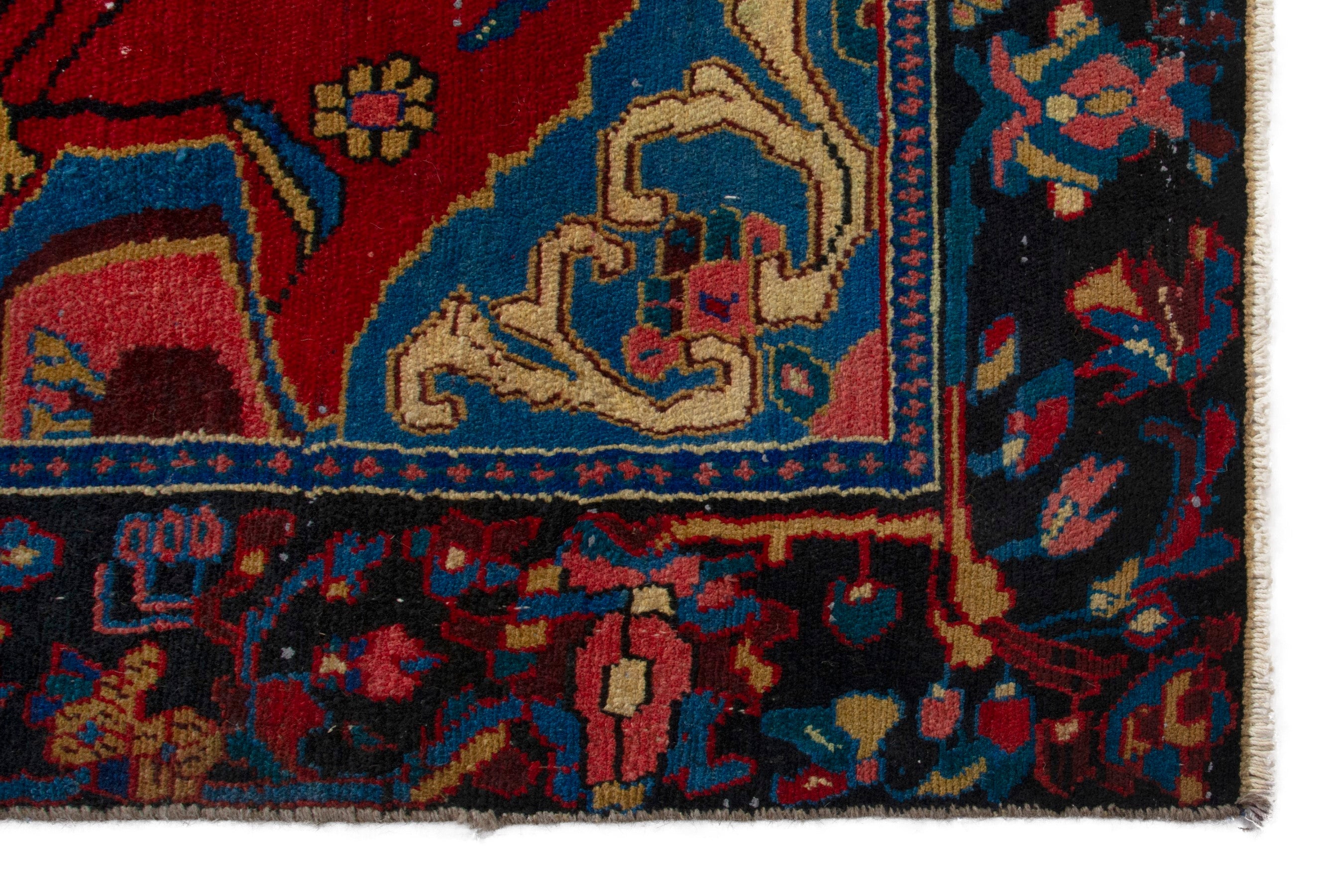 Persian Hamedan area rug in deep red and navy, view 5 of 19