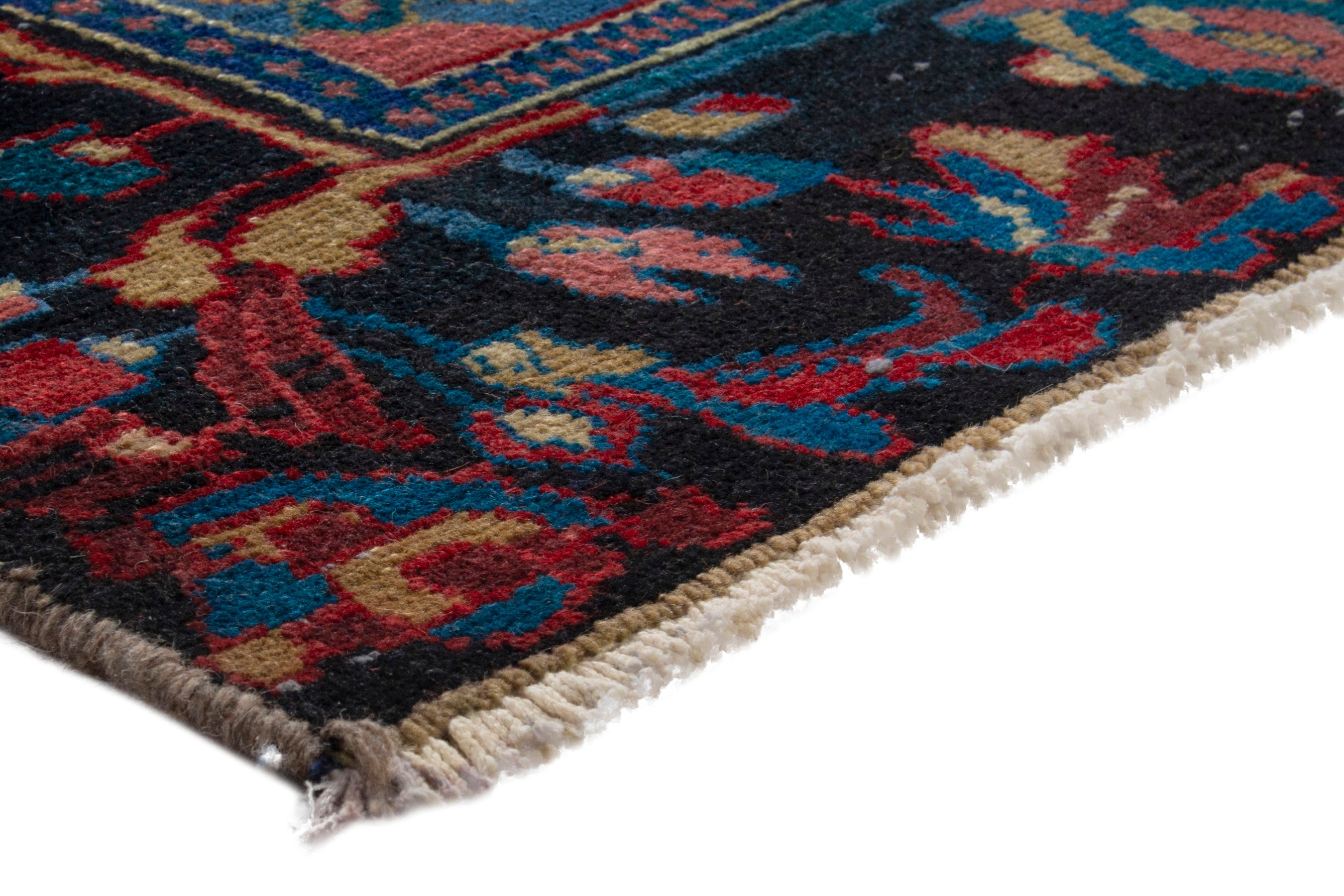 Persian Hamedan area rug in deep red and navy, view 6 of 19