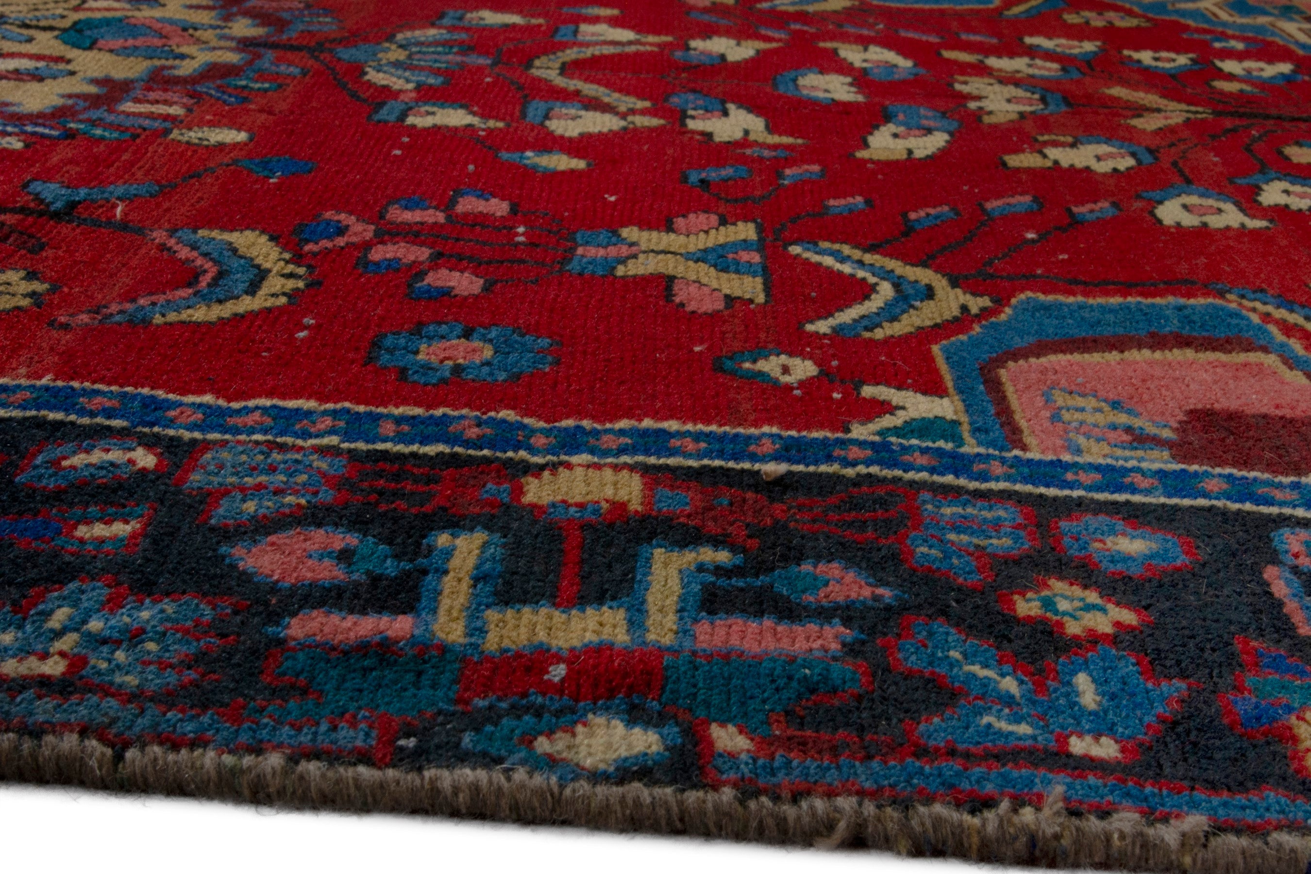 Persian Hamedan area rug in deep red and navy, view 7 of 19