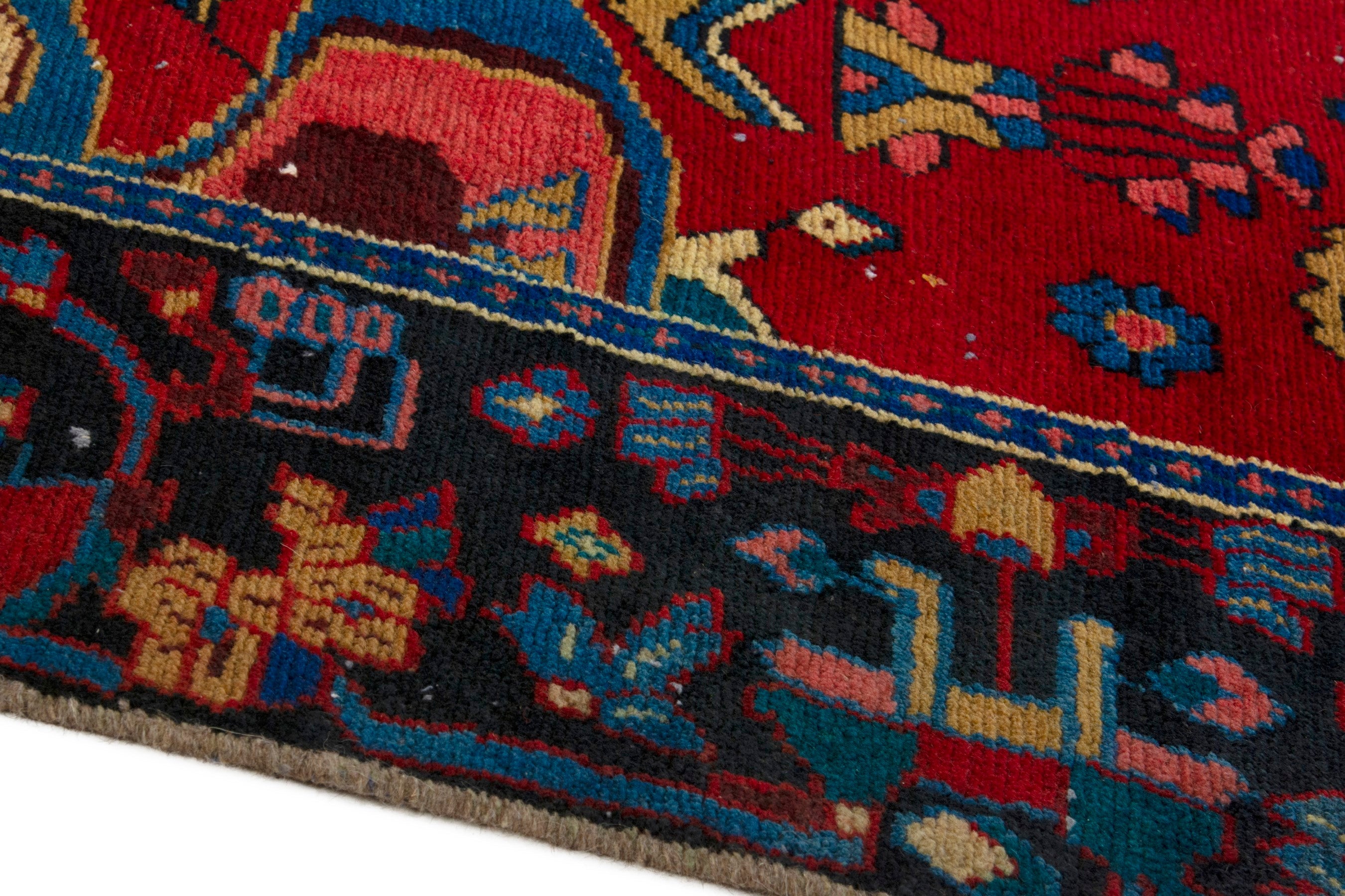 Persian Hamedan area rug in deep red and navy, view 9 of 19