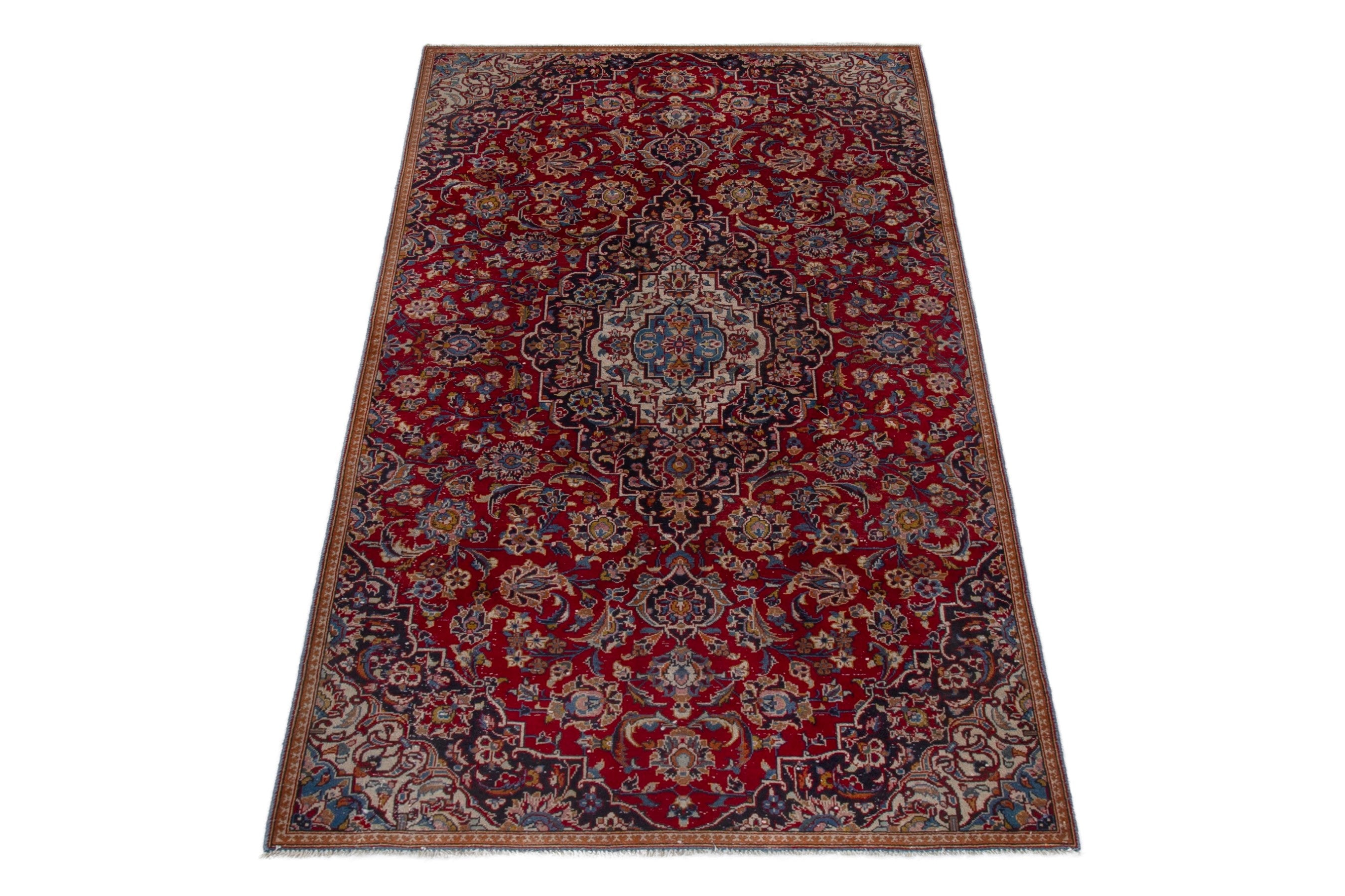 Persian Kashan area rug in deep red and walnut, view 3 of 20